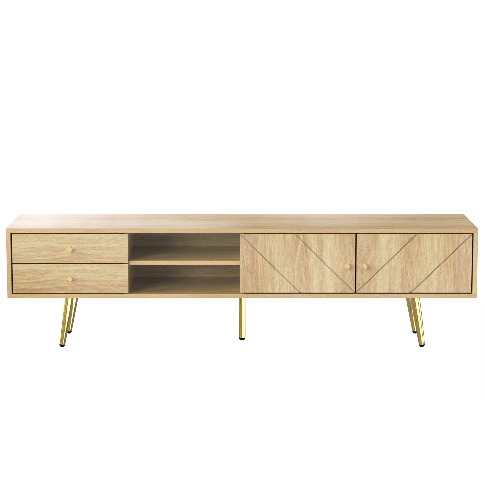 Merax Lowboard Holzoptik (1 St), TV-Schrank mit 2 Schubladen, Türen & Goldfüße, Breit: 160cm