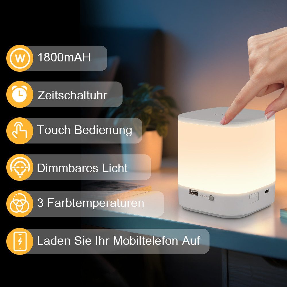 Nettlife LED Nachttischlampe 2ER Touch Dimmbar Akku 1800mAH USB Aufladbar W günstig online kaufen