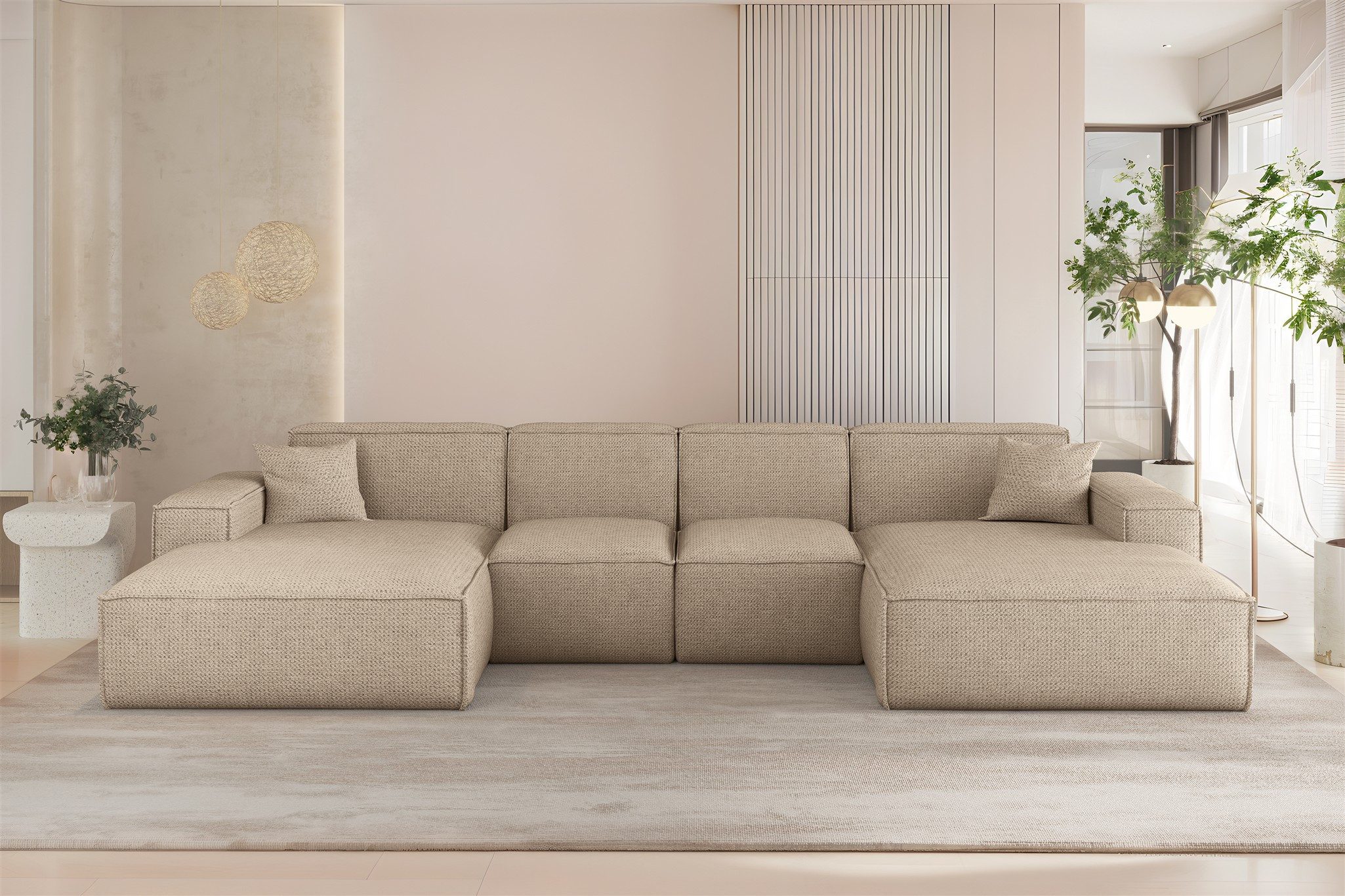 Wohnlandschaft Sofa U-Form FUN PEREZ PREMIUM XS in Stoff Artico (342 cm)