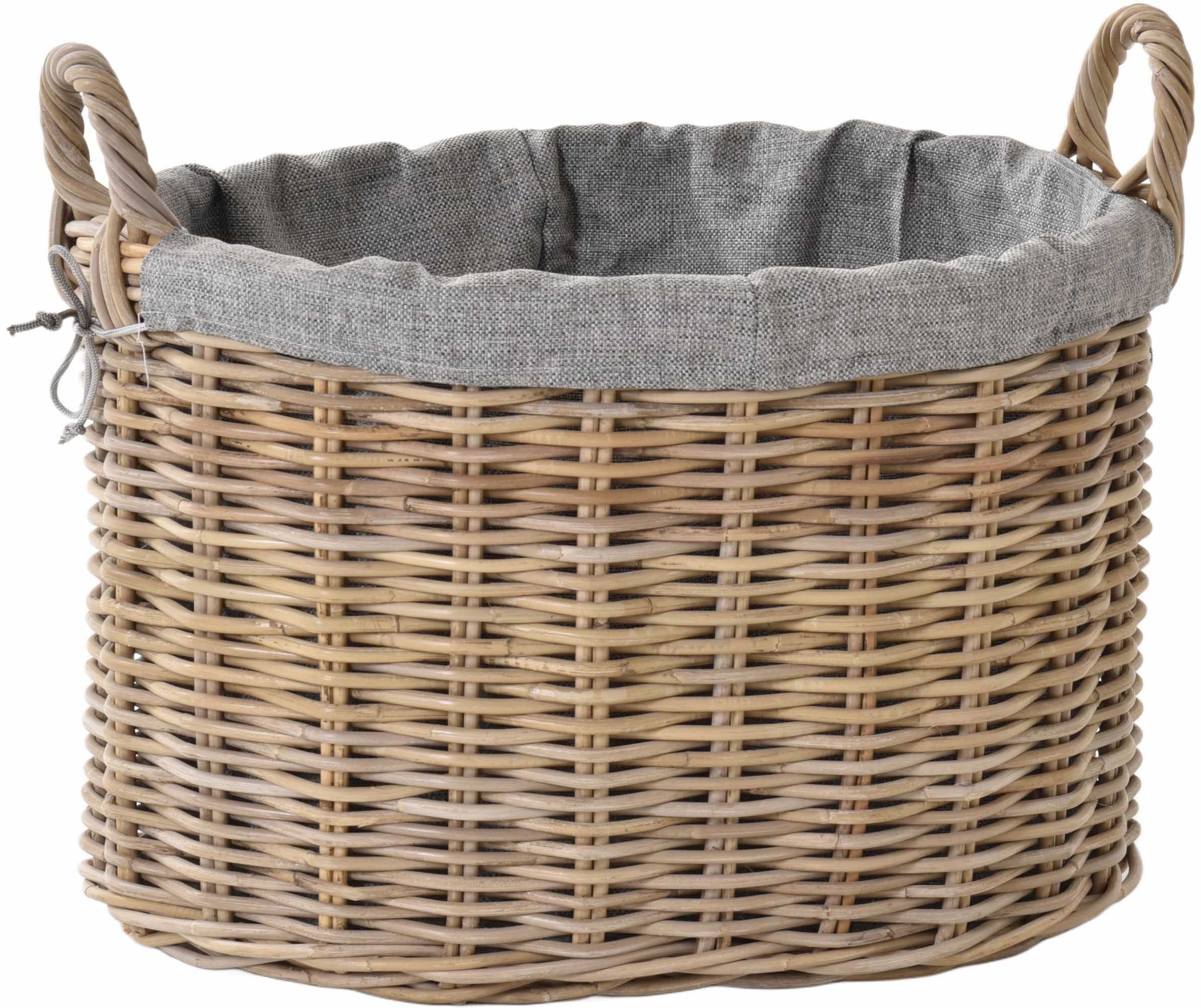 Krines Home Flechtkorb Großer Holzkorb Natur Rattan XL Korb mit Inlett Kaminholz mit Jute, Allzweck Korb mit Jute Oval