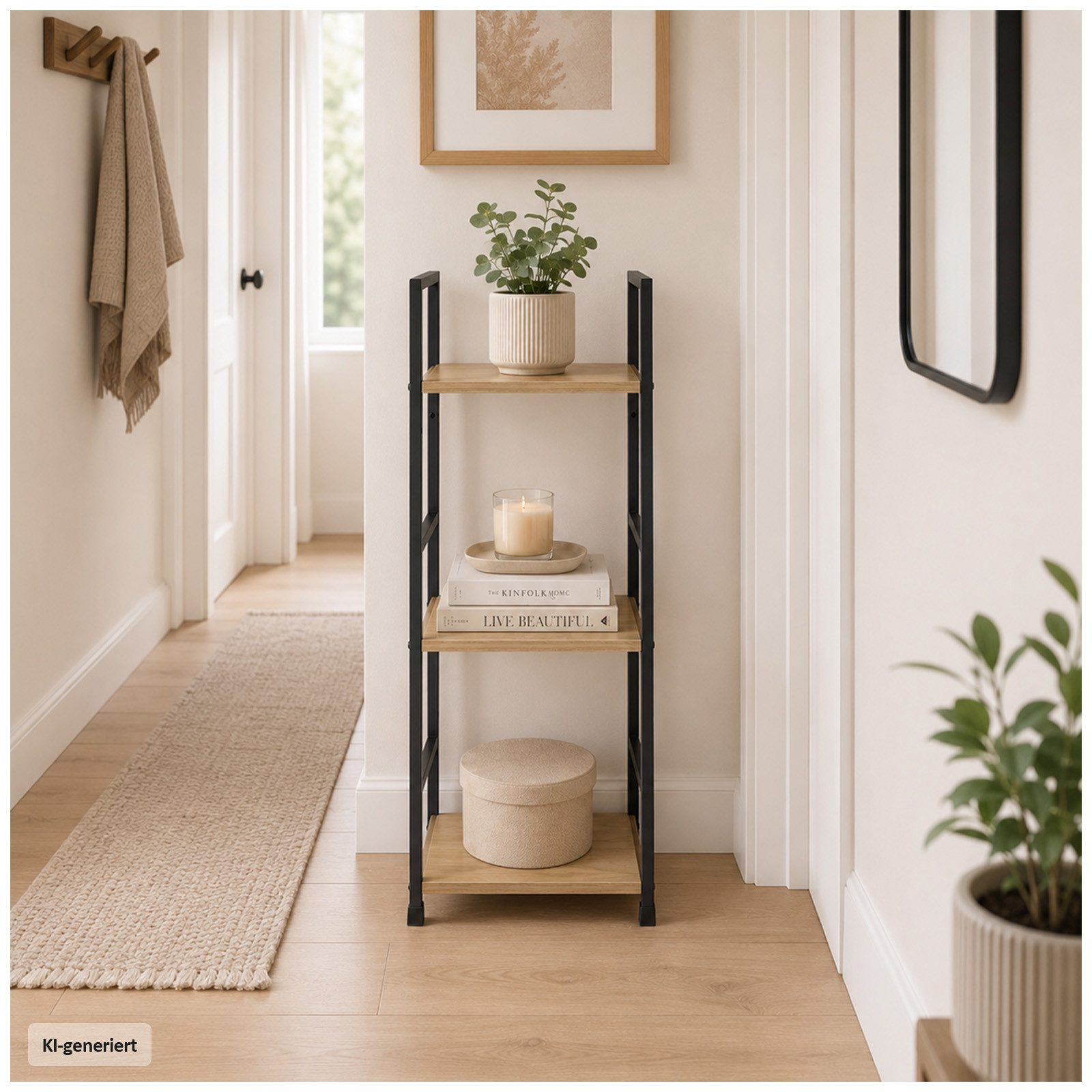 HTI-Living Standregal Elio mit 3 Ablagen, Stahlgestell, MDF-Böden in Artisaneiche, 1 Stück 1-tlg., Industrie Design mit drei praktischen Ablageflächen – Bild 2 von 5
