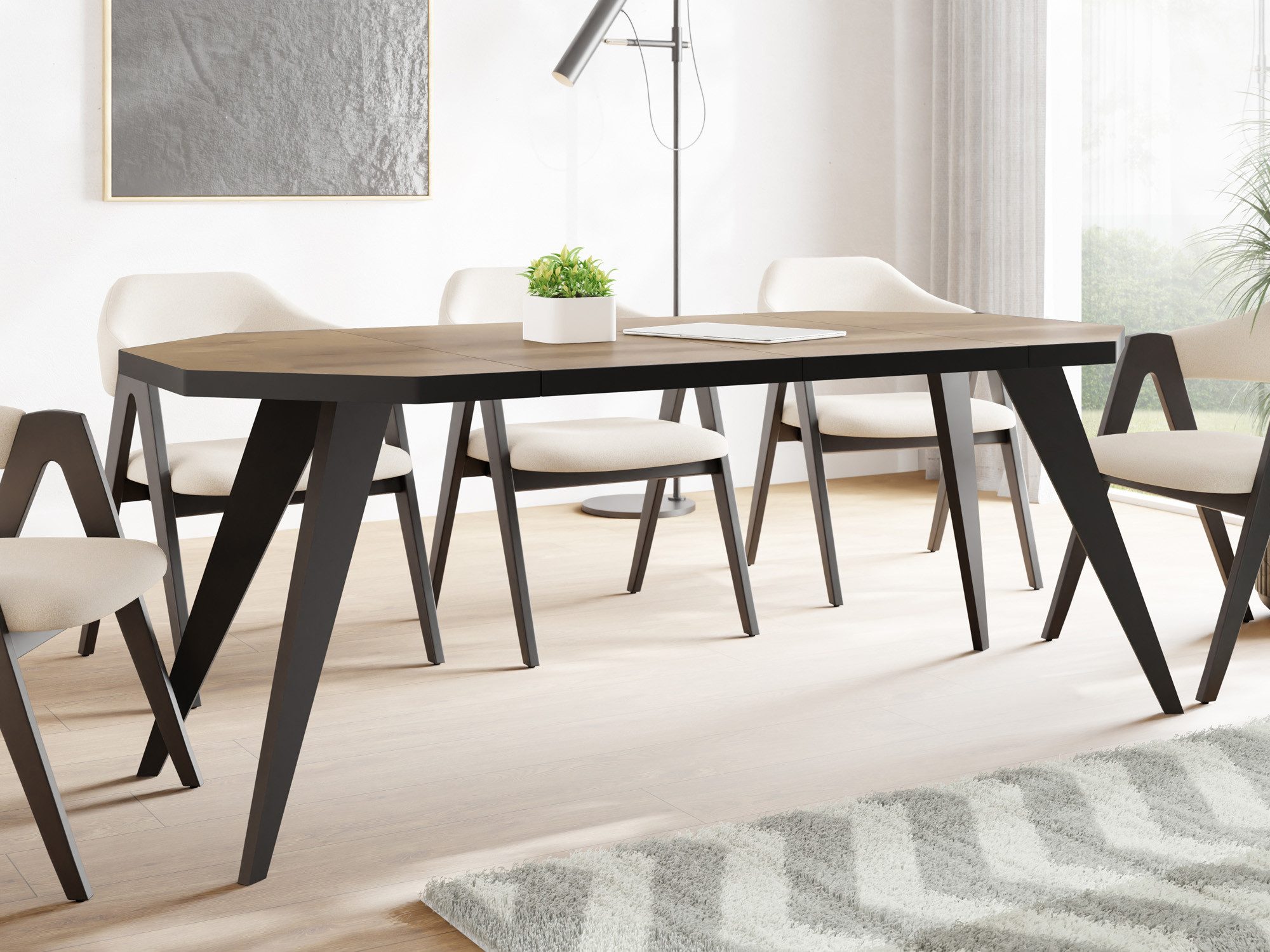 WFL GROUP Esstisch Diamond Black ausziehbar achteckig loft mit schwarzen Holzbeinen (MADE IN EU, erhältlich in zwei Größen – 100/100 cm, ausziehbar auf 150/200 cm), platzsparender Tisch für kleine Küche, Esszimmer oder Wohnzimmer