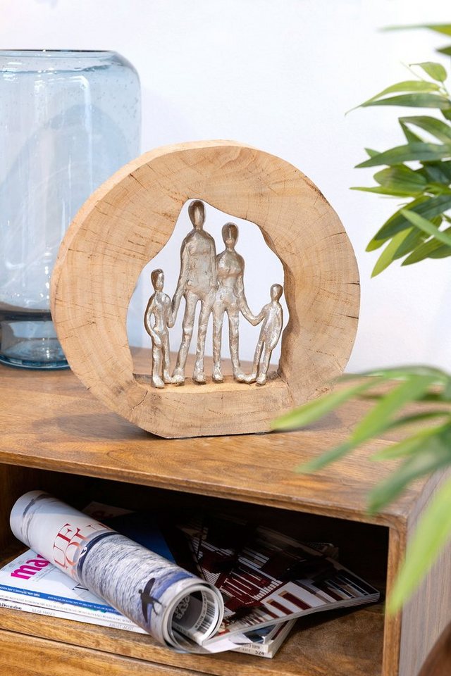 GILDE Dekoobjekt 2er Set Figur - Liebevolle Familie aus Mangobaum und  Silbernem Alumini