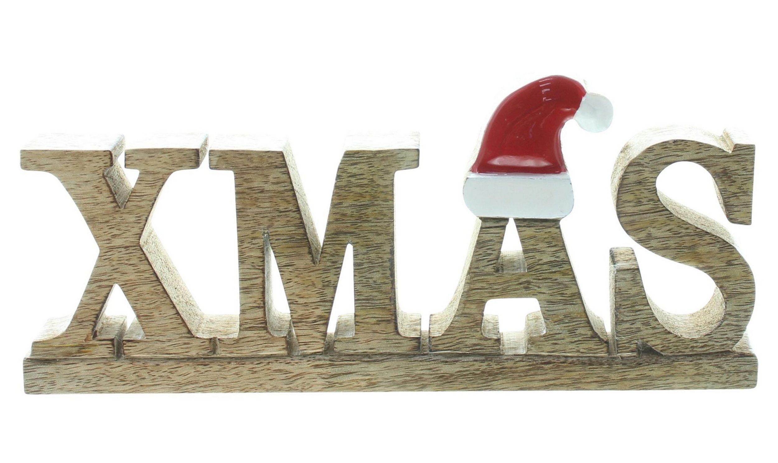 Home-trends24.de Dekoobjekt Schriftzug "XMAS" mit Zipfelmütze Mango Weihnachten Schrank