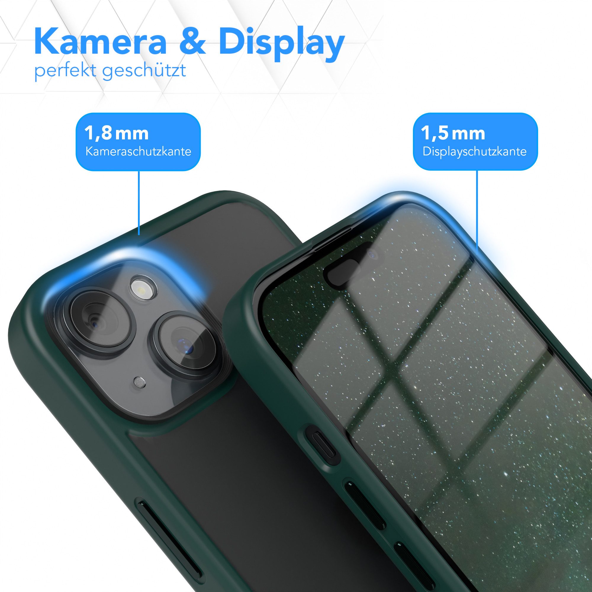 EAZY CASE Handyhülle Outdoor Case für Apple iPhone 15 6,1 Zoll, Slim Cover Durchsichtig Robust Back Cover stoßfest Grün / Nachtgrün