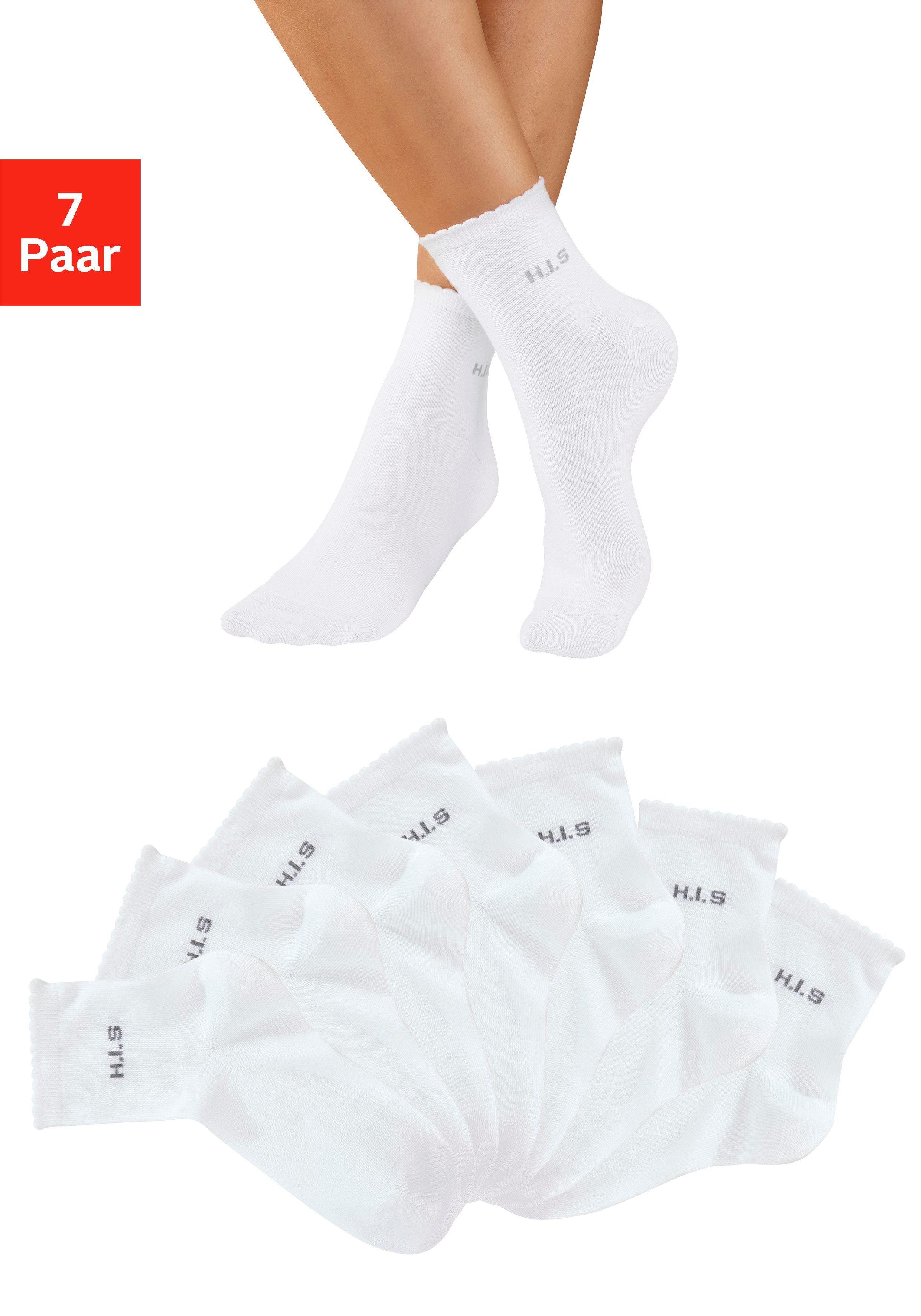 H.I.S Kurzsocken Damen uni und meliert für die ganze Woche (Packung, 7-Paar, Gr. 35-38 bis 39-42) mit gewelltem Bündchen
