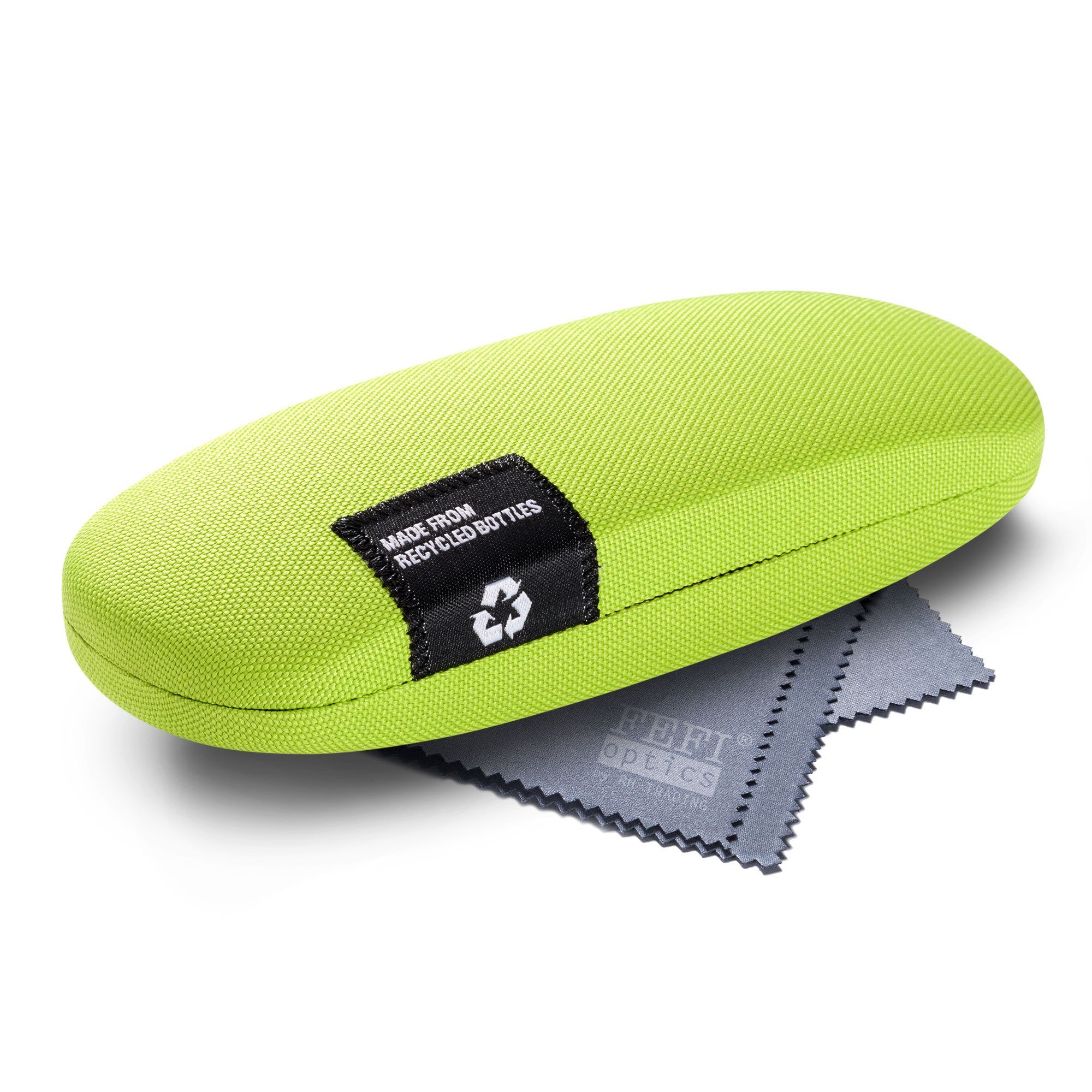 FEFI Brillenetui Hardcase mit Stoffbezug aus recycelten PET-Flaschen, Set aus 1 Etui + Mikrofasertuch