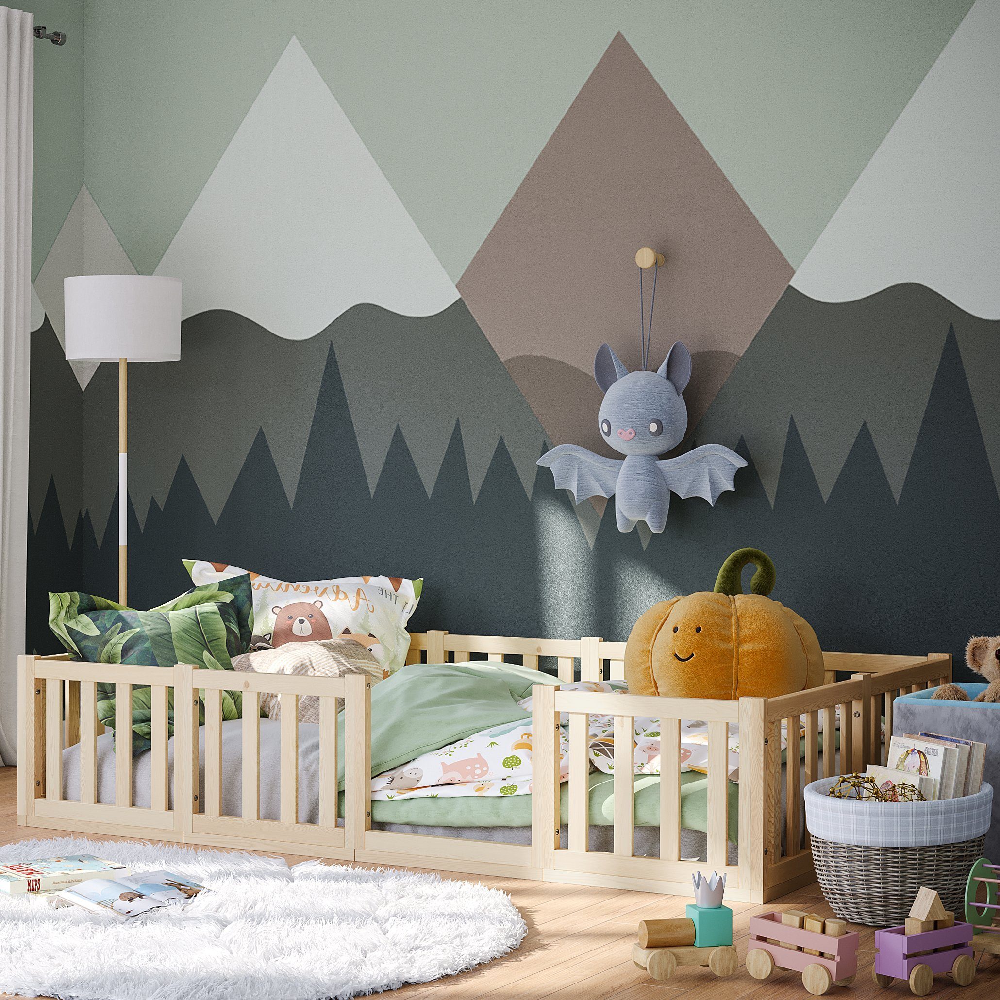 Bellabino Kinderbett Tapi (Bodenbett mit Rausfallschutz und Lattenrost, wei günstig online kaufen