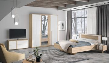 Gami Schlafzimmer-Set Curtys, (5-St., 1x Bett, 2x hängende Nachttische, 1x Kleiderschrank und 1x Lowboard)