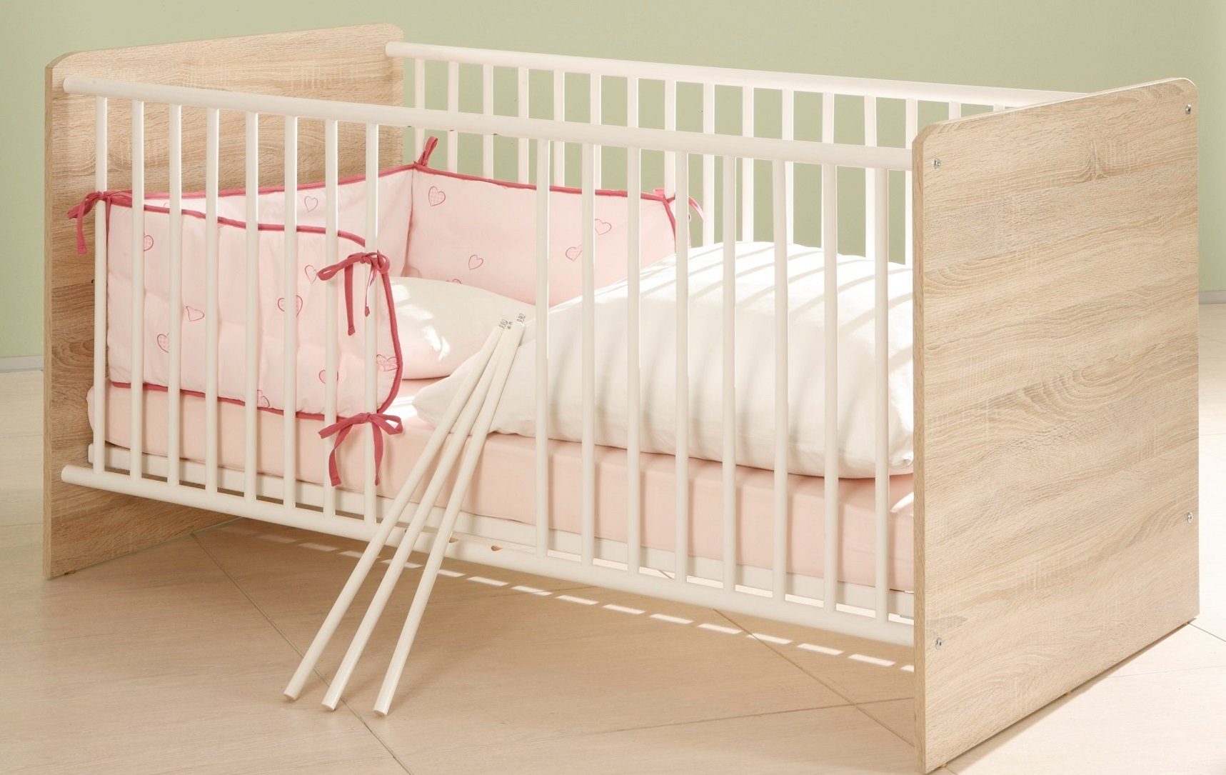 Babybett Babybett Kinderbett Sprossenbett Eiche sonoma weiss - (3446)