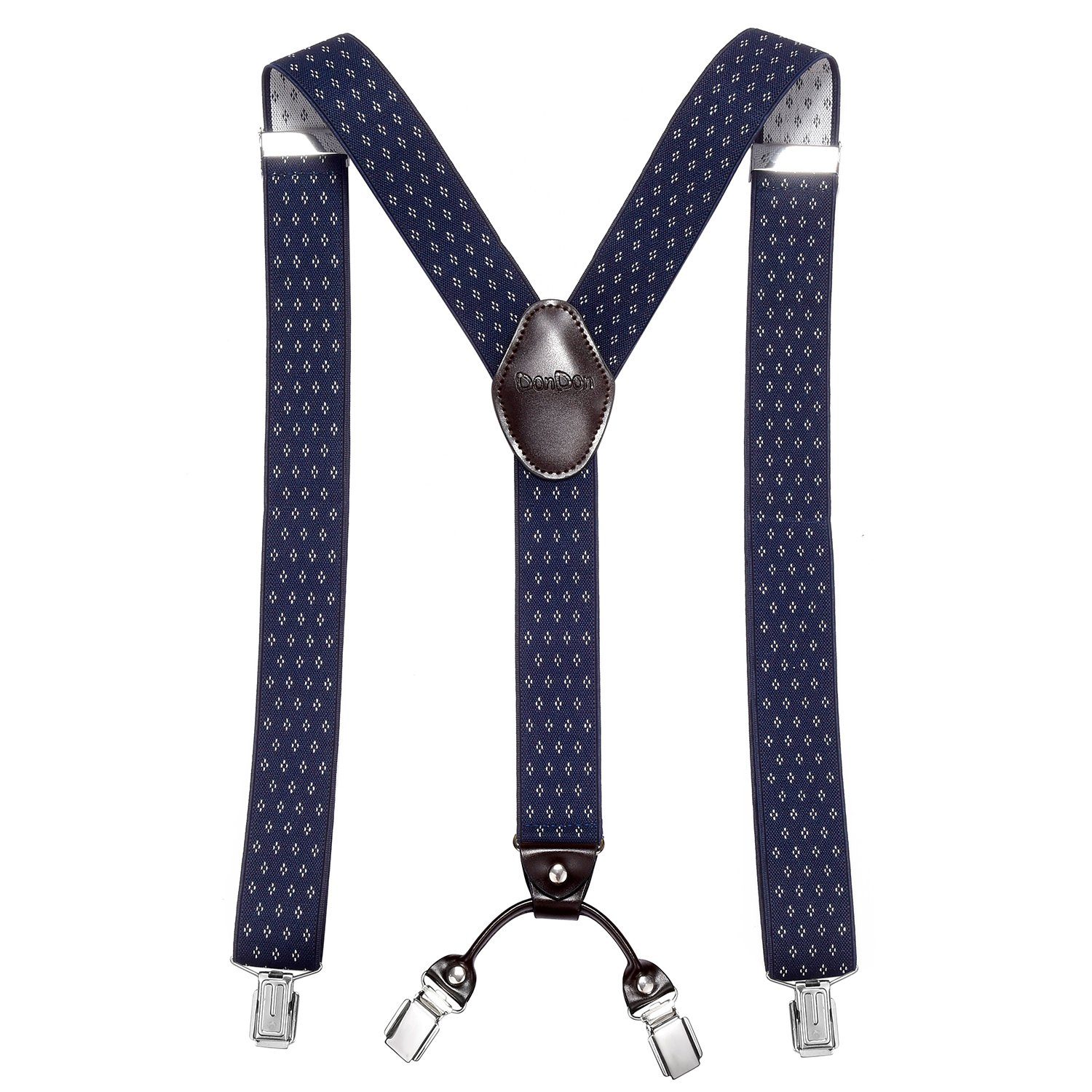 DonDon Hosenträger für Herren 3,5 cm breit 4 Clips mit braunem Leder längenverstellbar (1-St) Y-Form, verstellbar mit Clipverschluß, elastisch – Bild 2 von 5