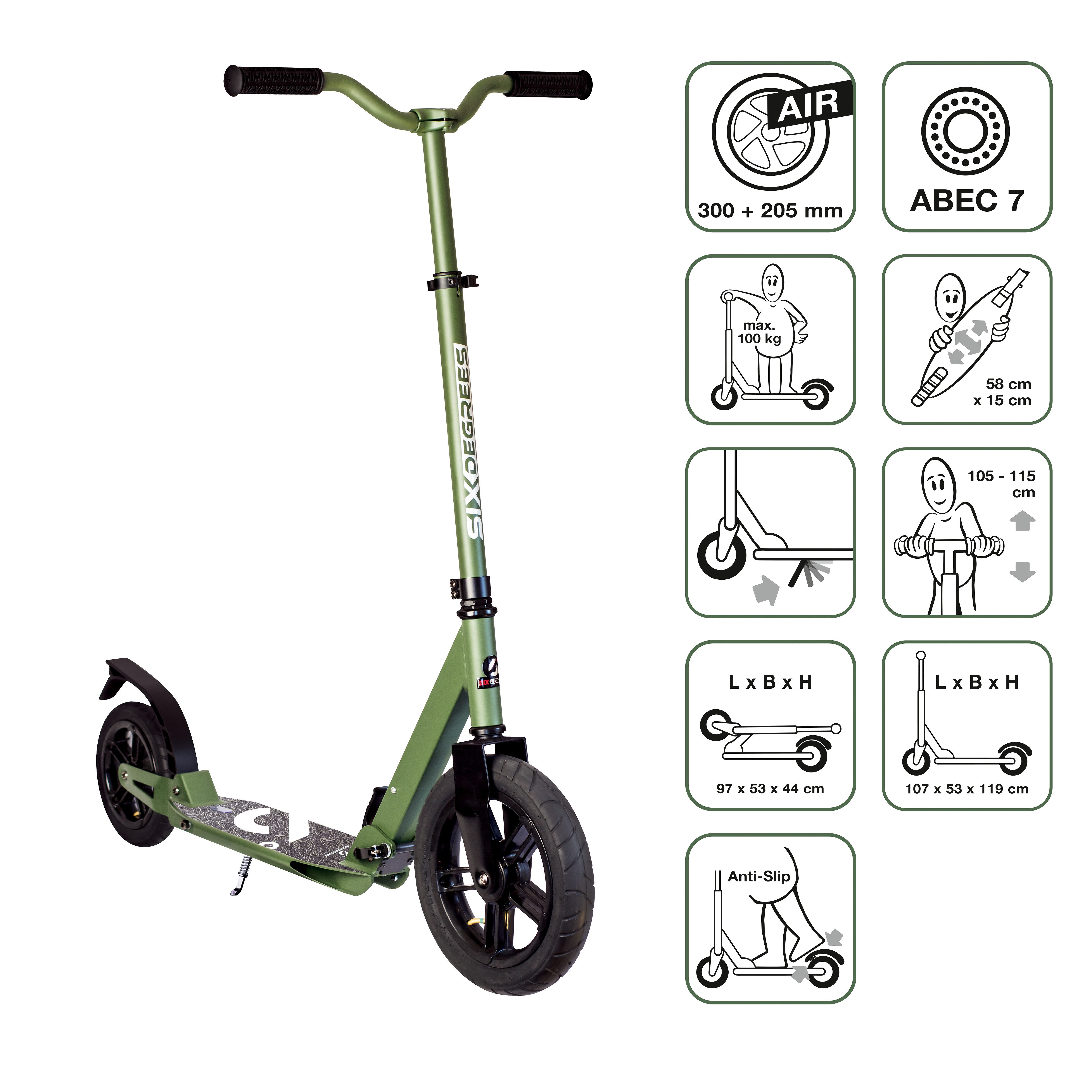 SIX DEGREES Scooter Aluminium Scooter All Terrain 300/205 mm – Bild 4 von 5