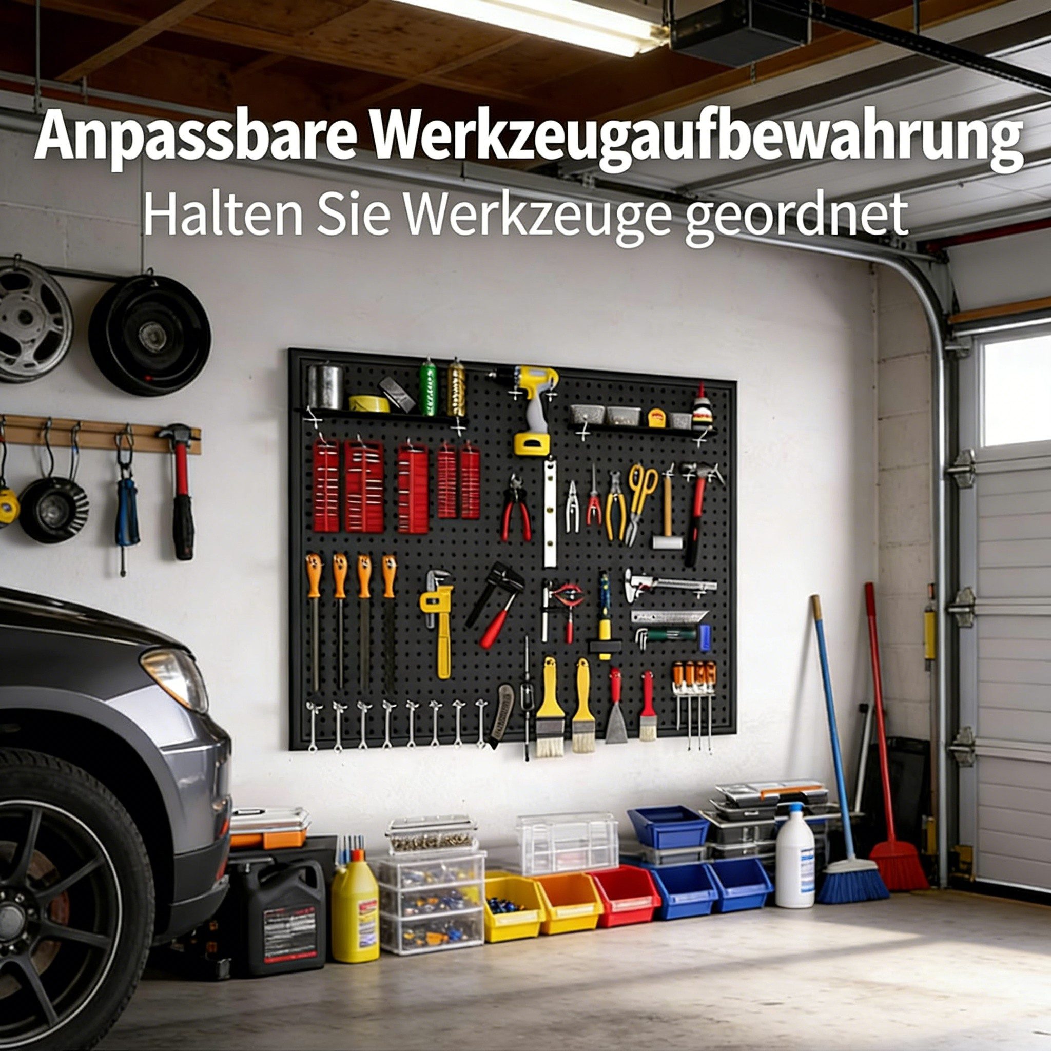 BlingBin Lochwand Werkzeugwand Werkzeug Lochwand aus Metall, mit Metallhaken, 1 Stk., mit 10 Haken, (1er Set, 1-tlg., 1tlg), Werkzeughalter Set Mit Haken, Wandmontiertes Aufbewahrungssystem