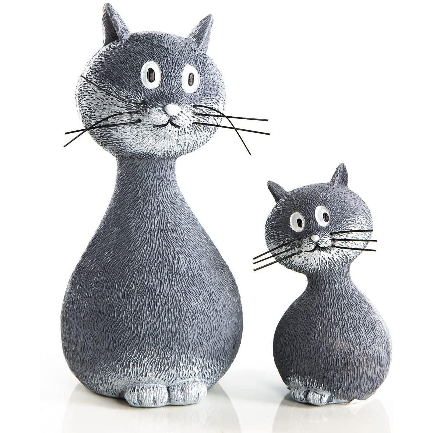 Logbuch-Verlag Dekofigur 2 Dekokatzen Figuren zum Hinstellen grau weiß 15 cm + 9 cm
