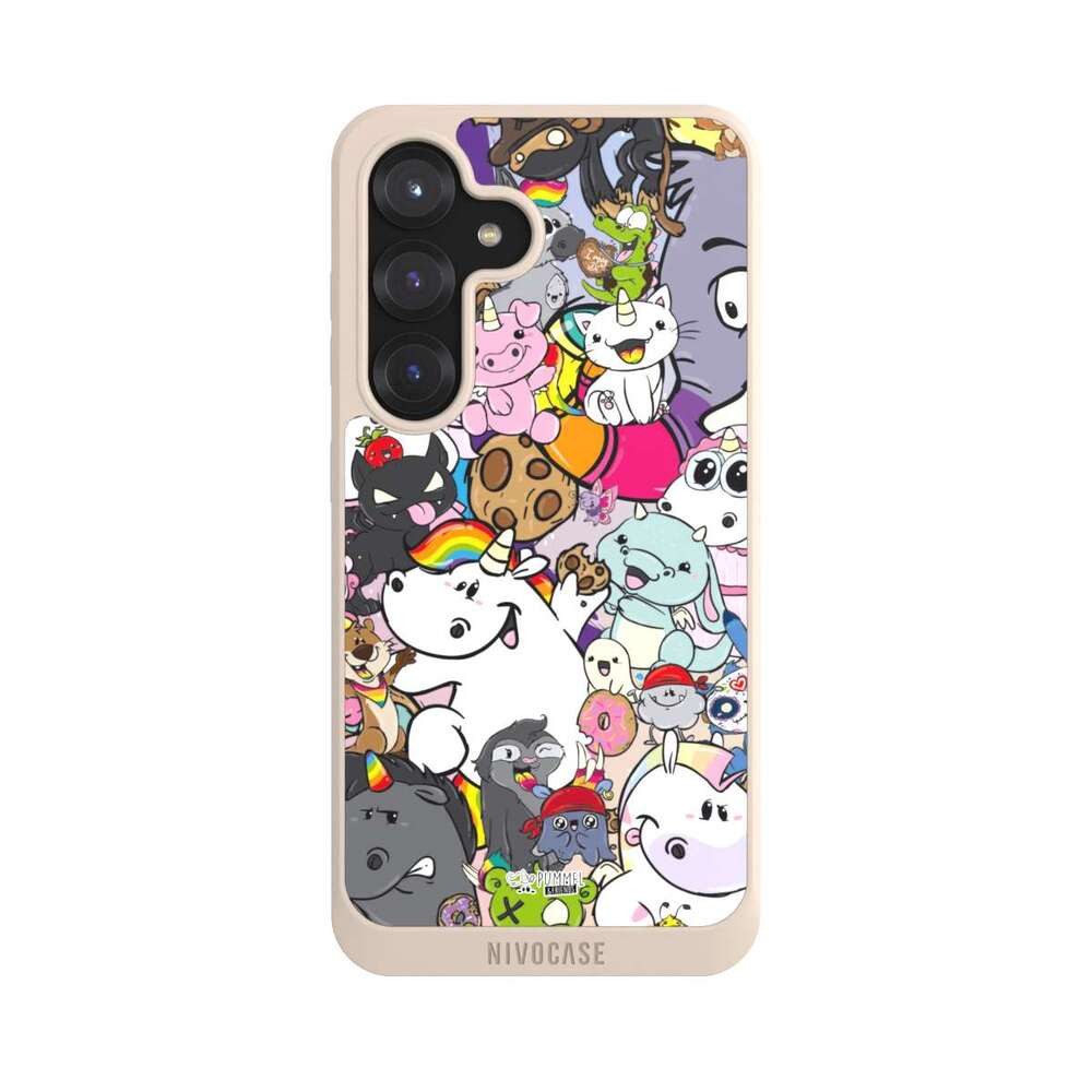 NIVOCASE Handyhülle Pummeleinhorn Pummel & Friends Freundschaft Friendship Wimmelbild, Samsung Galaxy S25 Handyhülle Hülle NIVOpure Case Sand