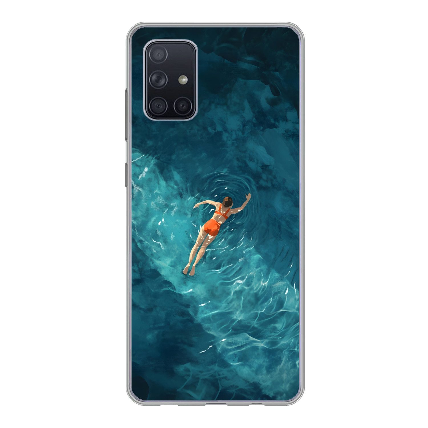 MuchoWow Handyhülle für Samsung Galaxy A51 Frau - Wasser - Bikini - Orange, Smartphone-Bumper, Print, Handy Schutzhülle Dünn