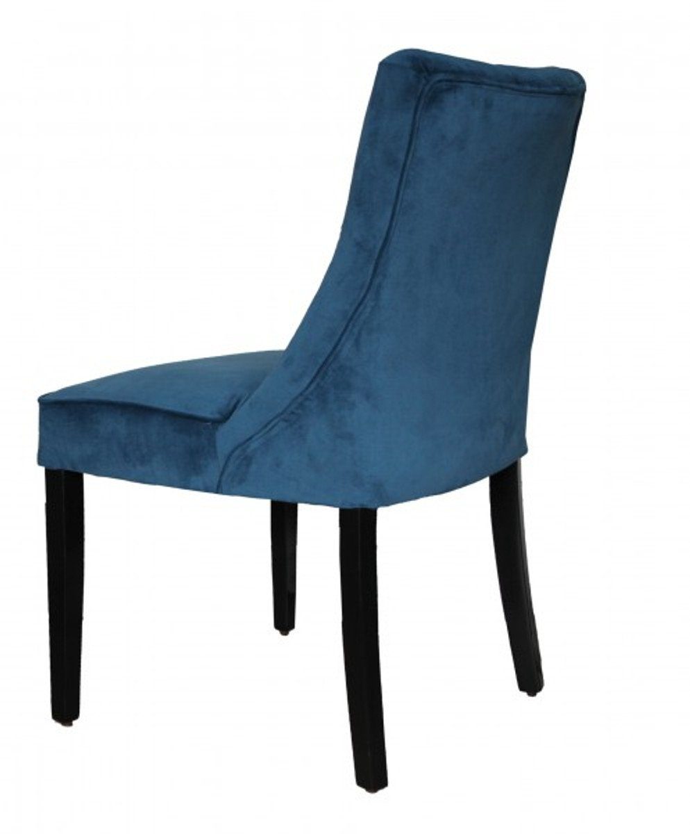 Esszimmerstuhl / Esszimmer Casa Möbel Stuhl Padrino Schwarz Armlehnen ohne - Barock Blau