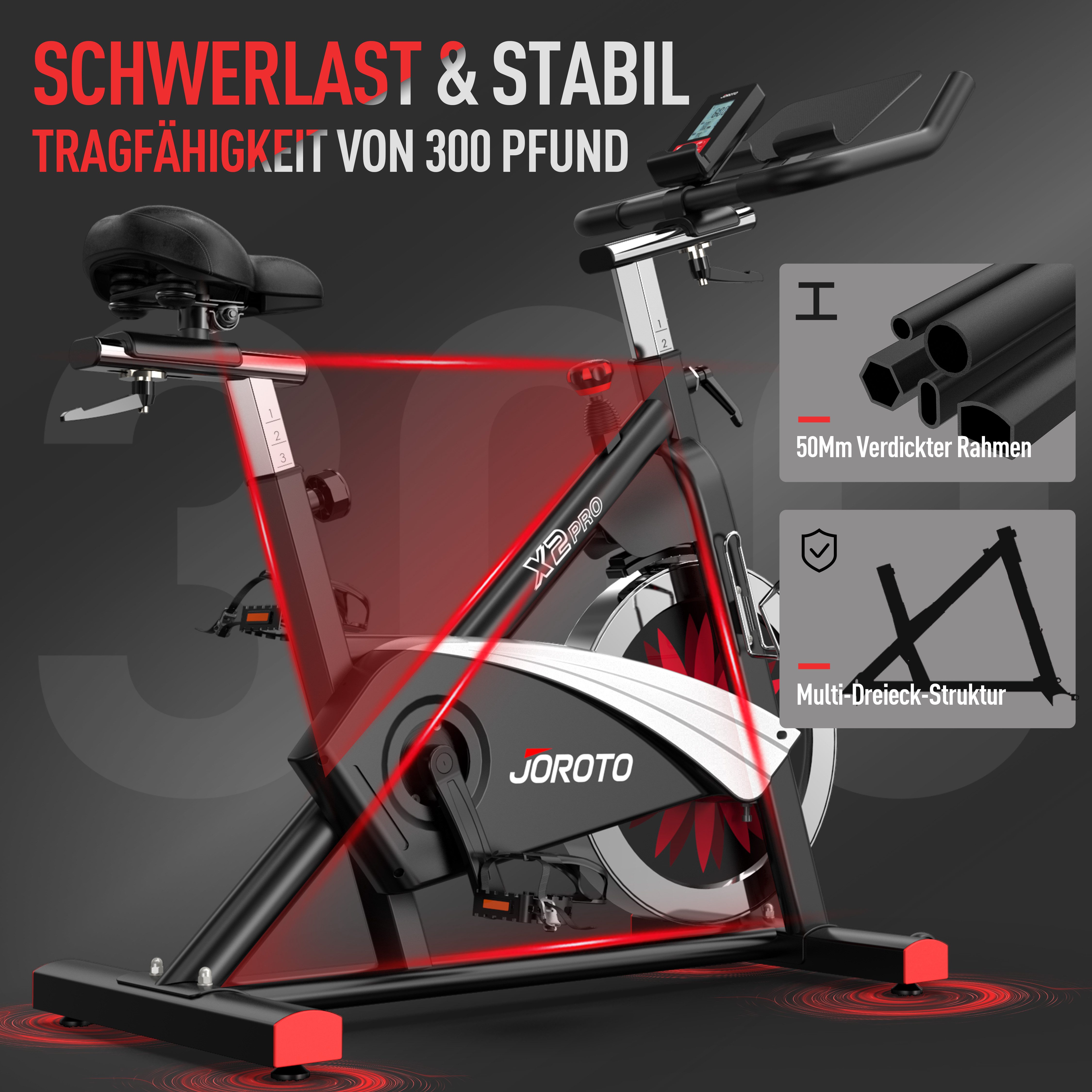 JOROTO Speedbike Ergometer Heimtrainer X2 & X2PRO mit multifunktionalem Display (Indoor Cycling Bike), Heimtrainer Fahrrad mit Kraftvoller Magnetbremse & Riemen – Bild 5 von 5