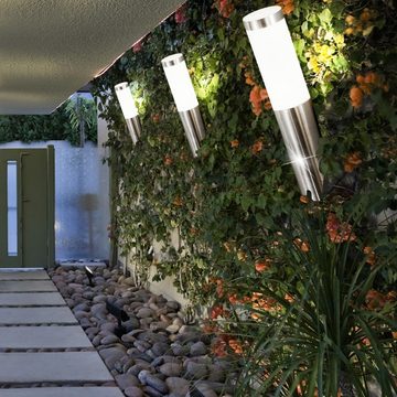 etc-shop Außen-Wandleuchte, Leuchtmittel inklusive, Warmweiß, LED Wandleuchte Außenwandlampe Edelstahl Gartenlampe silber-