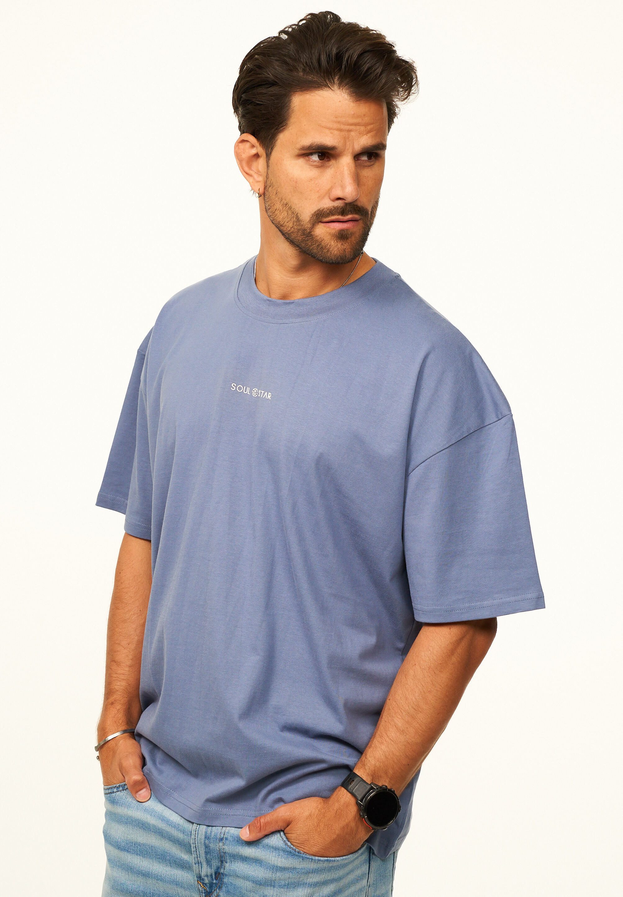 SOULSTAR T-Shirt im Oversize Fit - Herren Kurzarm Shirt mit Rundhals-Ausschnitt Basic Oberteil Crew-Neck kurzärmlig aus 100% Baumwolle für Männer