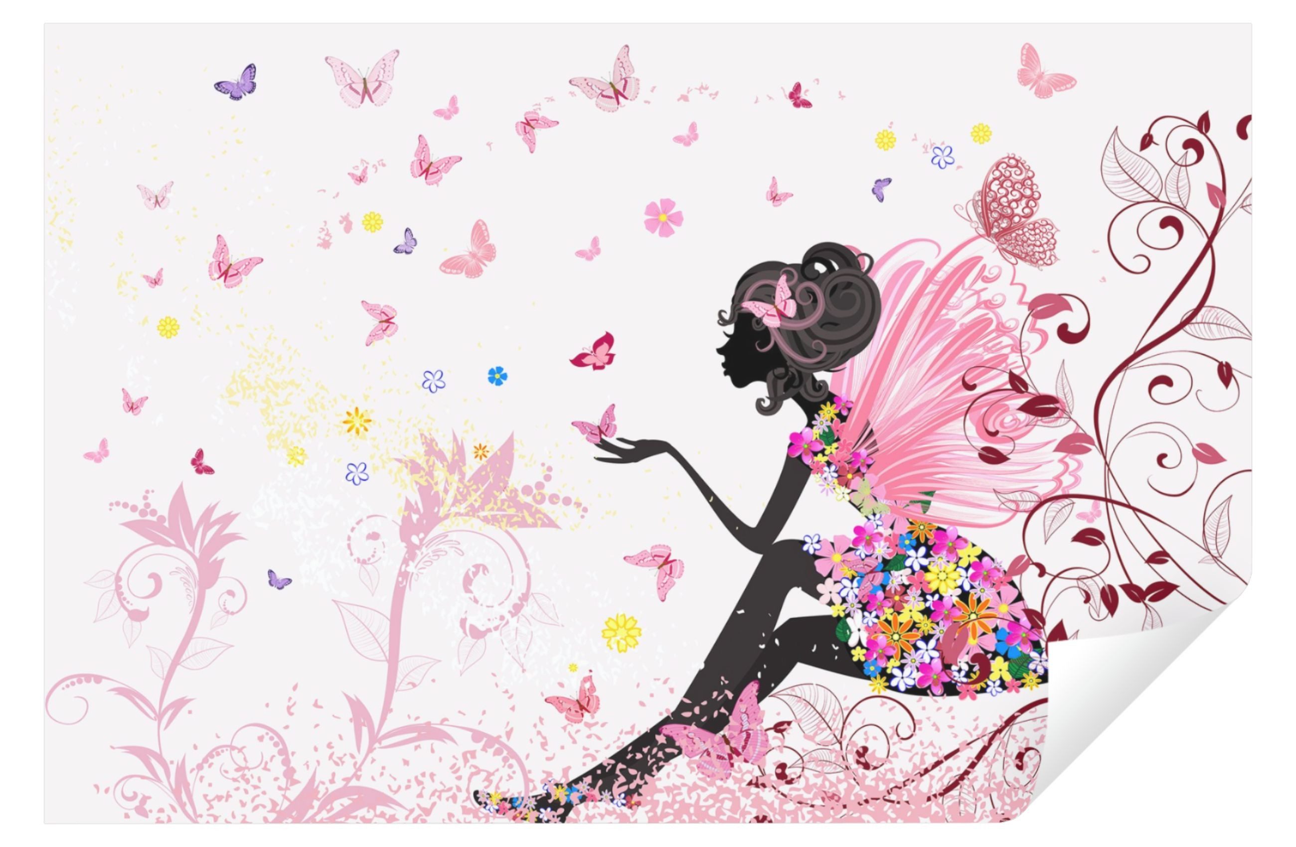 Wallarena Fototapete Kinderzimmer Mädchen Fee Blumen Schmetterlinge Tapete günstig online kaufen