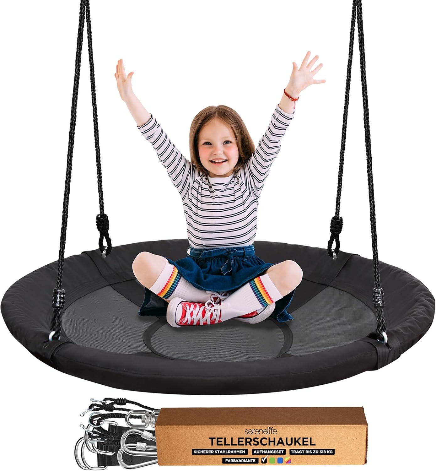 Pyle Nestschaukel Runde Tellerschaukel Ø 101 cm – Baumschaukel für Kinder & Erwachsene, Verstellbare Aufhängeseile bis 160 cm flexible Montage Doppelschaukel