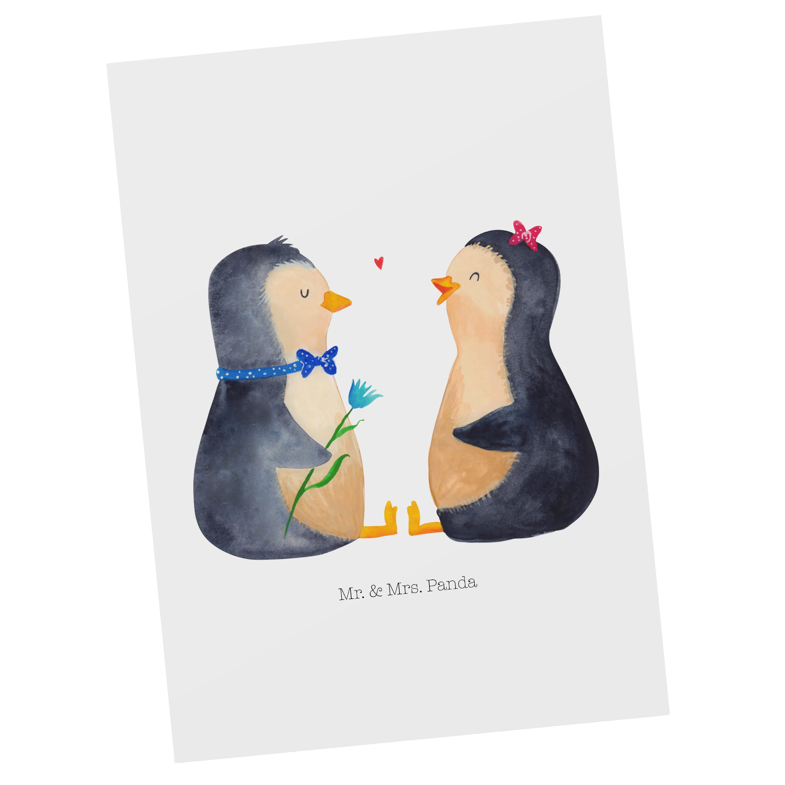 Mr. & Mrs. Panda Postkarte Pinguin Pärchen - Weiß - Geschenk, Karte, Pinguine, Grußkarte, Gesche