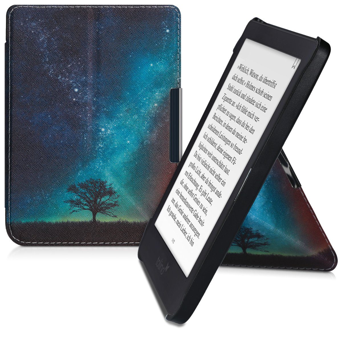 kwmobile E-Reader-Hülle, Hülle für Tolino Shine 3 - Kunstleder eReader  Schutzhülle - Flip Cover Case - Galaxie Baum Wiese Design