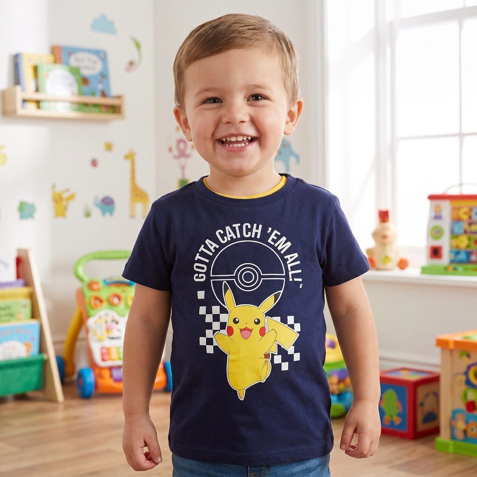 POKÉMON Print-Shirt Pokemon Pikachu Jungen Shirt Kurzarmshirt Gr. 110/116 100% Baumwolle