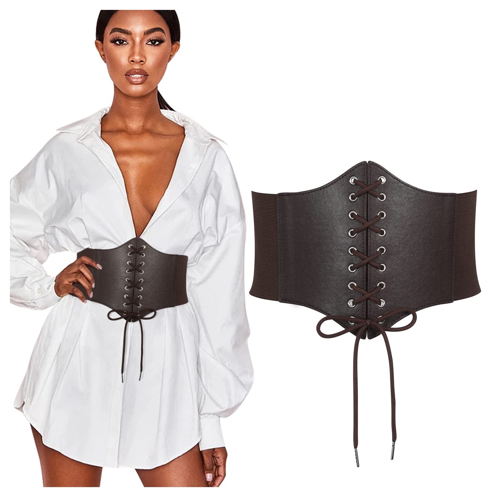 RWEUOQ Ritter-Kostüm Korsett Damen,Piratenkostüm Damen,Mittelalter FrauenTied Waspie Gürtel, Für Taillenumfang 65–85 cm, PU-Leder-Riemen, elastisches Band