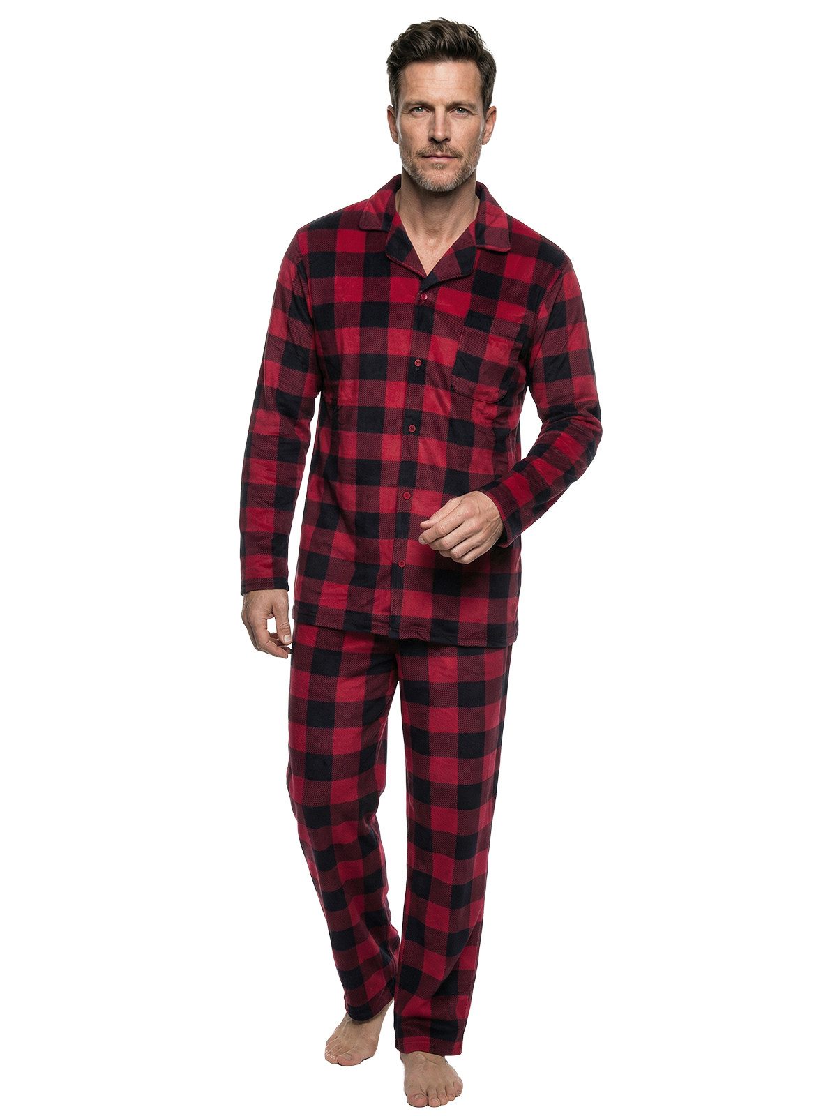 Henry Terre Pyjama Kent Langarm - Velour Karo Design Hemdkragen durchgeknöpft – Bild 2 von 5
