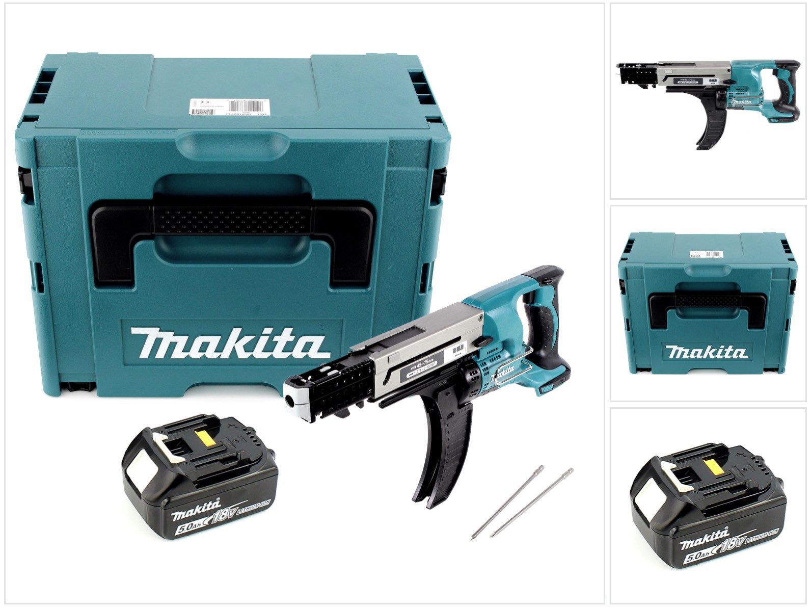 Makita Akku-Magazinschrauber DFR 750 T1J 18V 45-75mm + 1x Akku 5,0Ah + Makpac - ohne Ladegerät