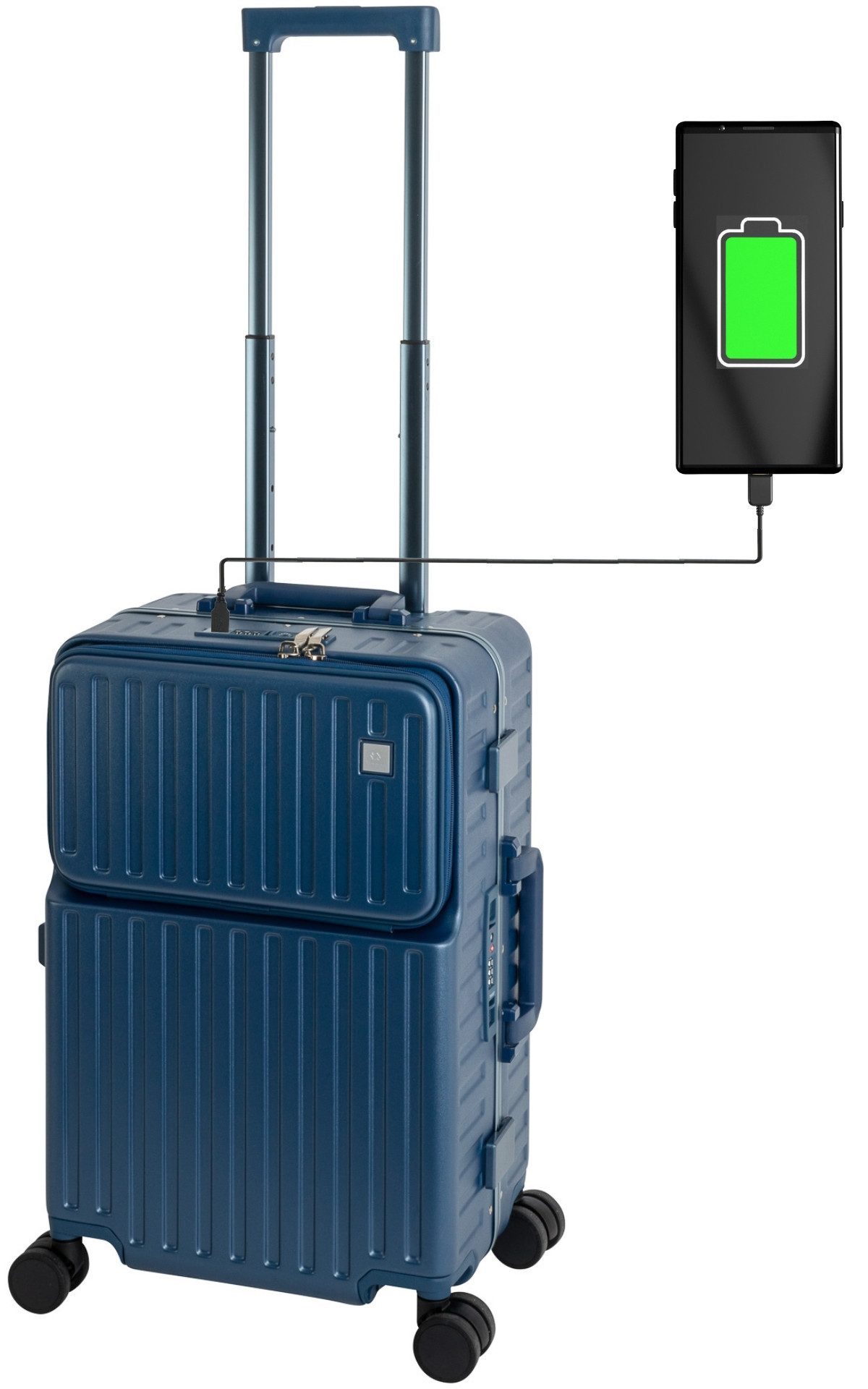 Travelhouse Hartschalen-Trolley Roma, 4 Rollen, mit USB und Getränkehalter Aluminium-Rahmen & Polycarbonat Hartschale