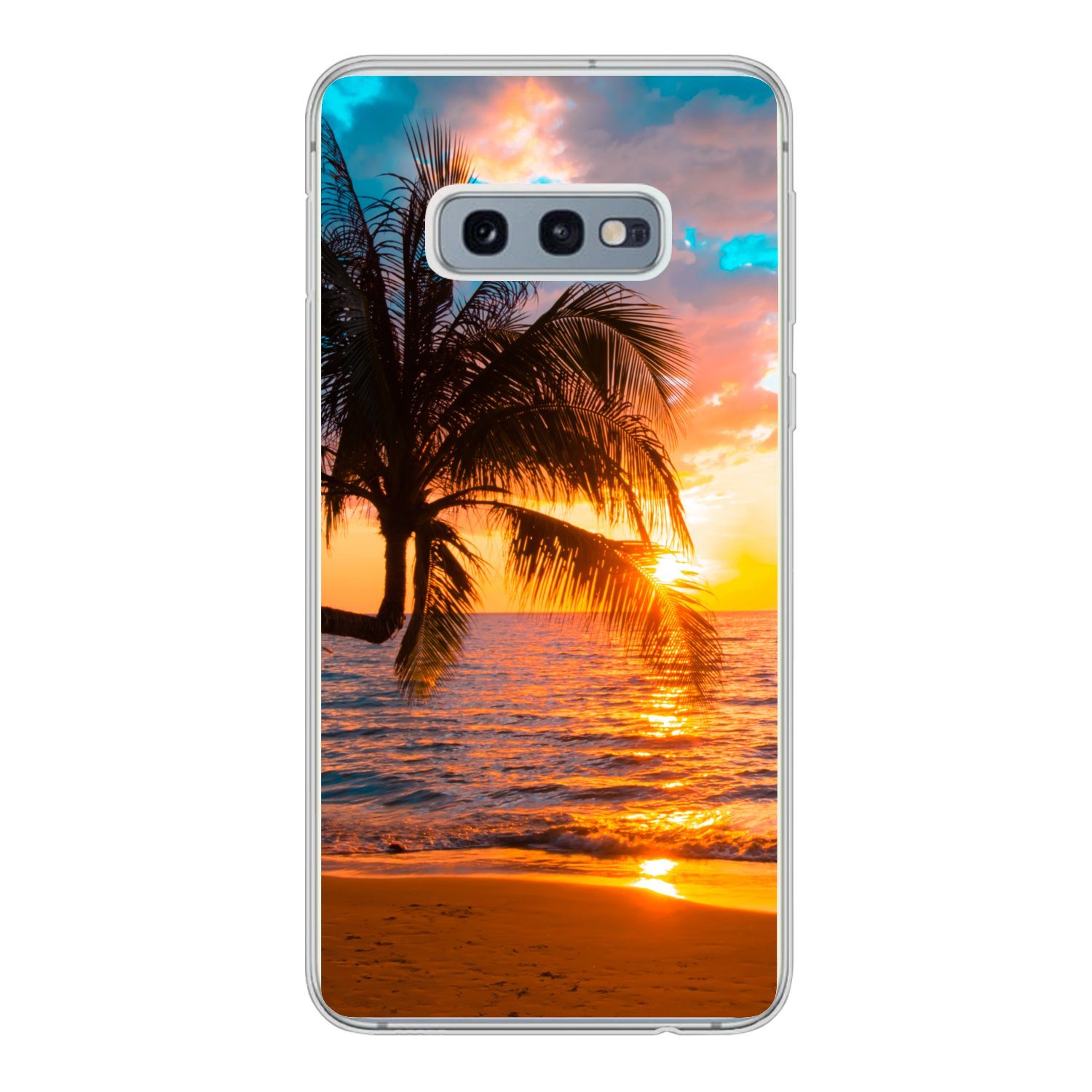 MuchoWow Handyhülle für Samsung Galaxy S10e Palme - Sonnenuntergang - Horizont - Strand -, Phone Case, Silikon, Schutzhülle Dünn