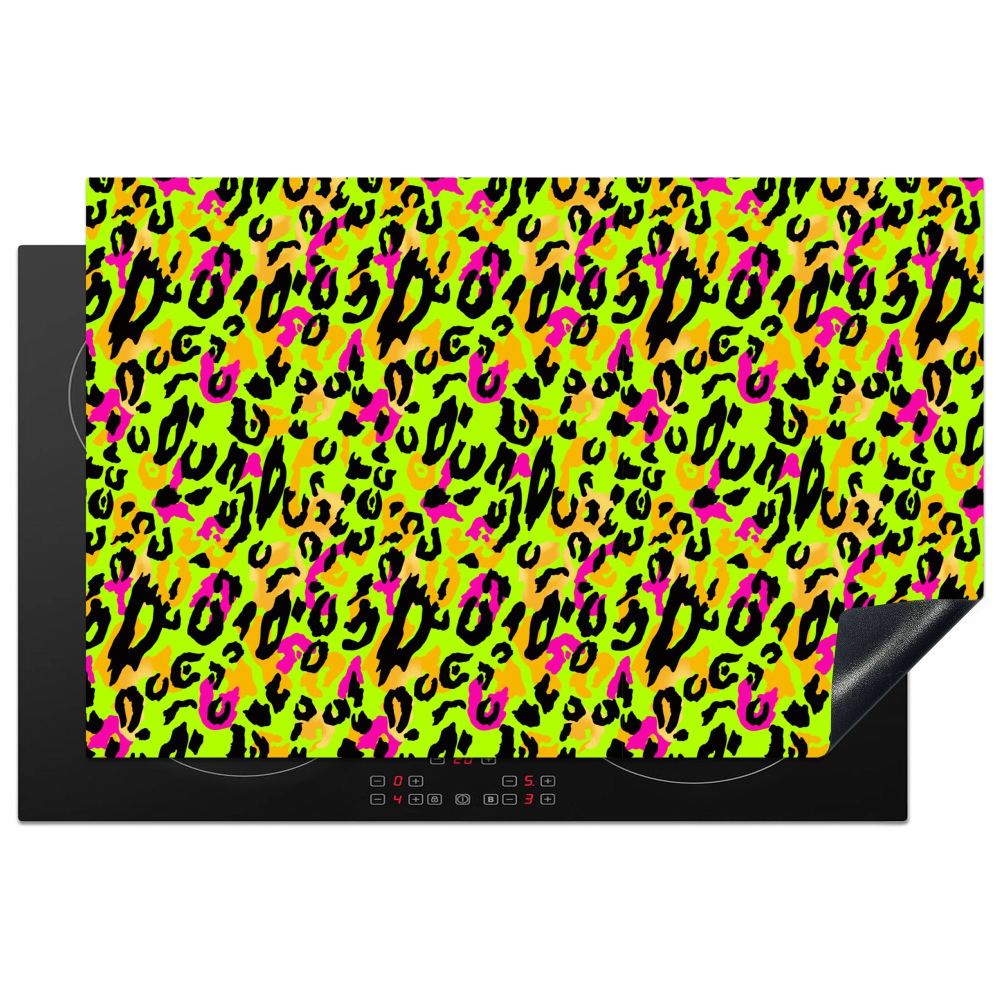 MuchoWow Herdblende-/Abdeckplatte Tiermuster - Muster - Neon - Gelb, Vinyl, (1 tlg), 81x52 cm, Induktionskochfeld Schutz für die küche, Ceranfeldabdeckung
