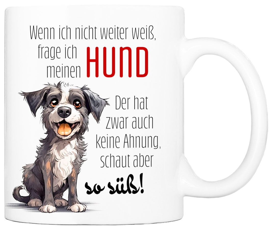 Cadouri Tasse MEIN HUND SCHAUT SO SÜSS Kaffeetasse mit Spruch - für Hundefreunde, Keramik, mit Hundespruch, beidseitig bedruckt, handgefertigt, Geschenk, 330 ml