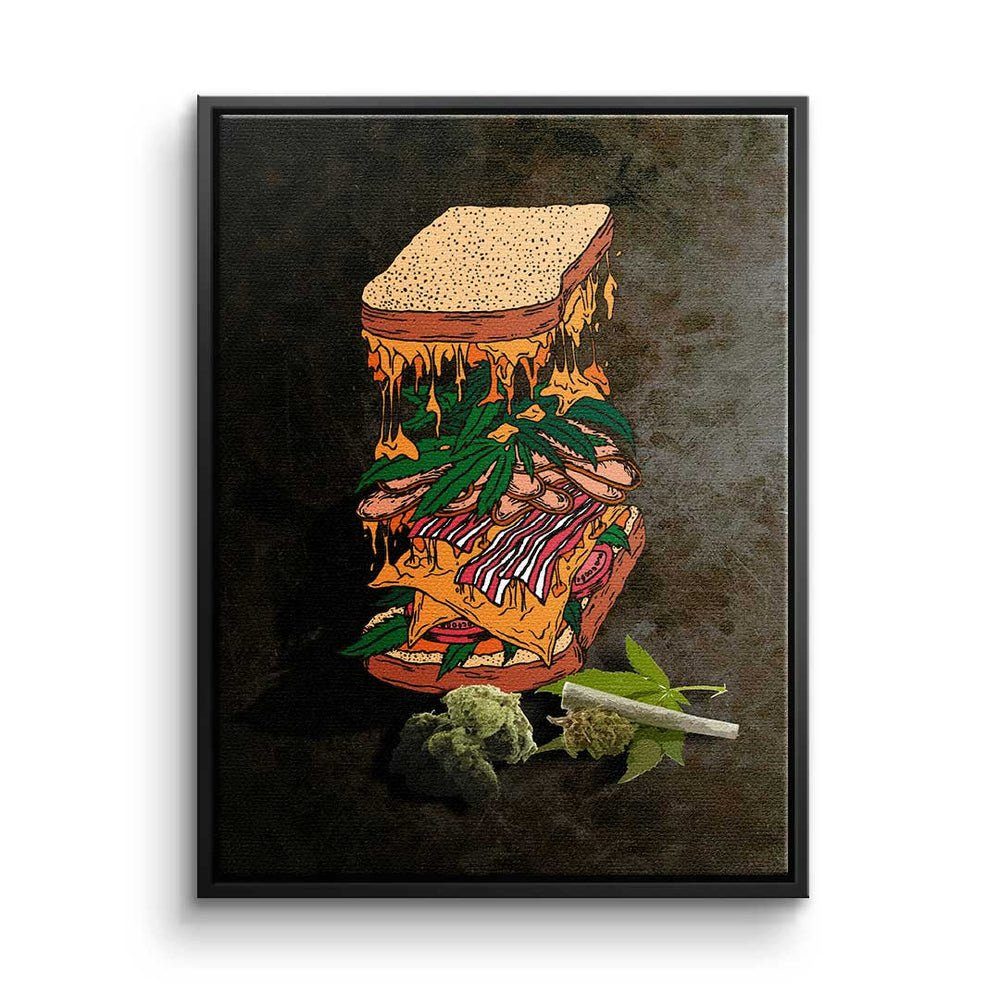 DOTCOMCANVAS® Leinwandbild, Premium Leinwandbild - Pop Art - Cannabis Sandwich - Mindset - Motiva schwarzer Rahmen