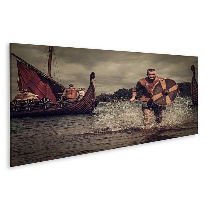 islandburner Leinwandbild Bild auf Leinwand Wikinger Krieger Angriff Entlang des Ufers laufen Dr