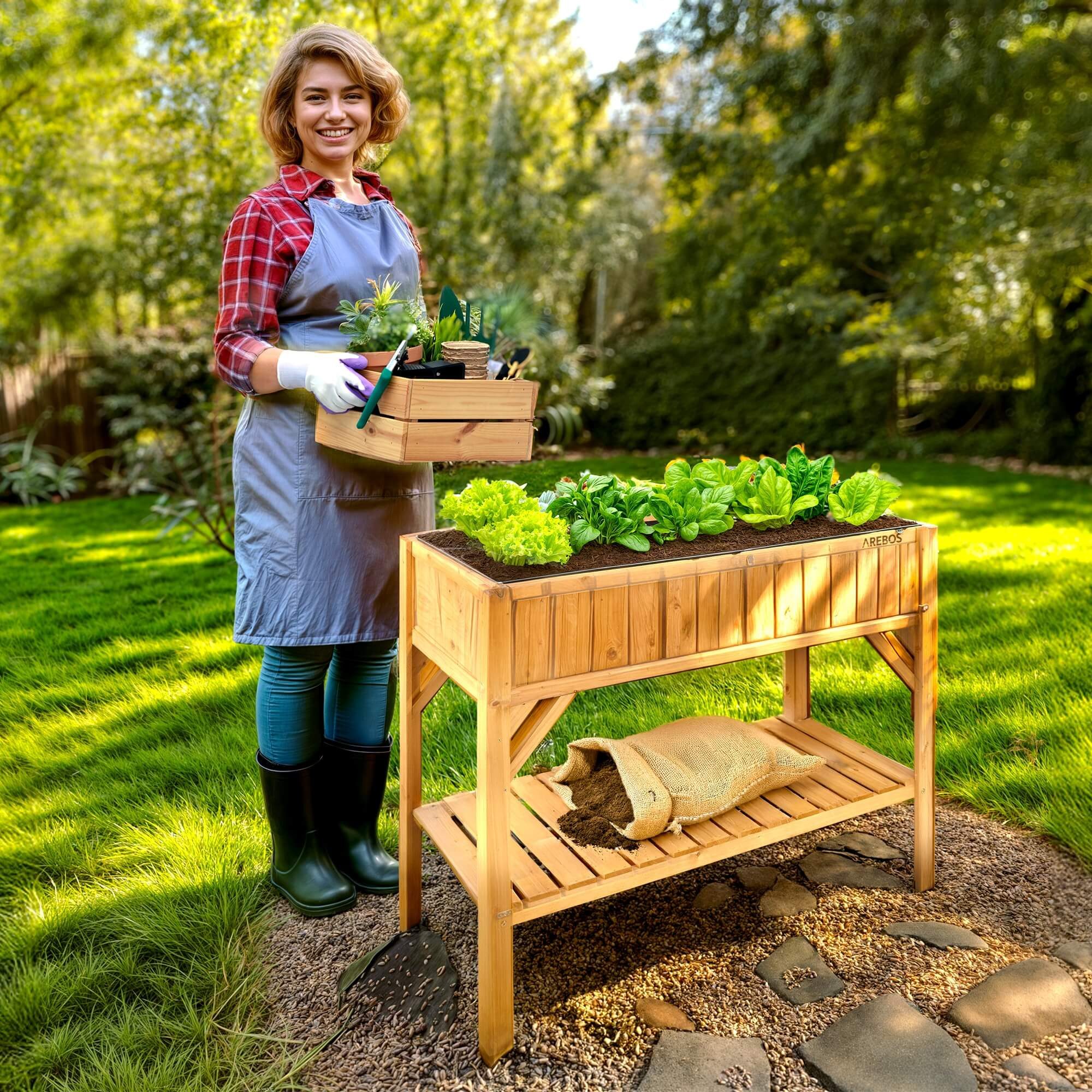 Arebos Hochbeet Holz Ablage Pflanzkasten Frühbeet günstig online kaufen