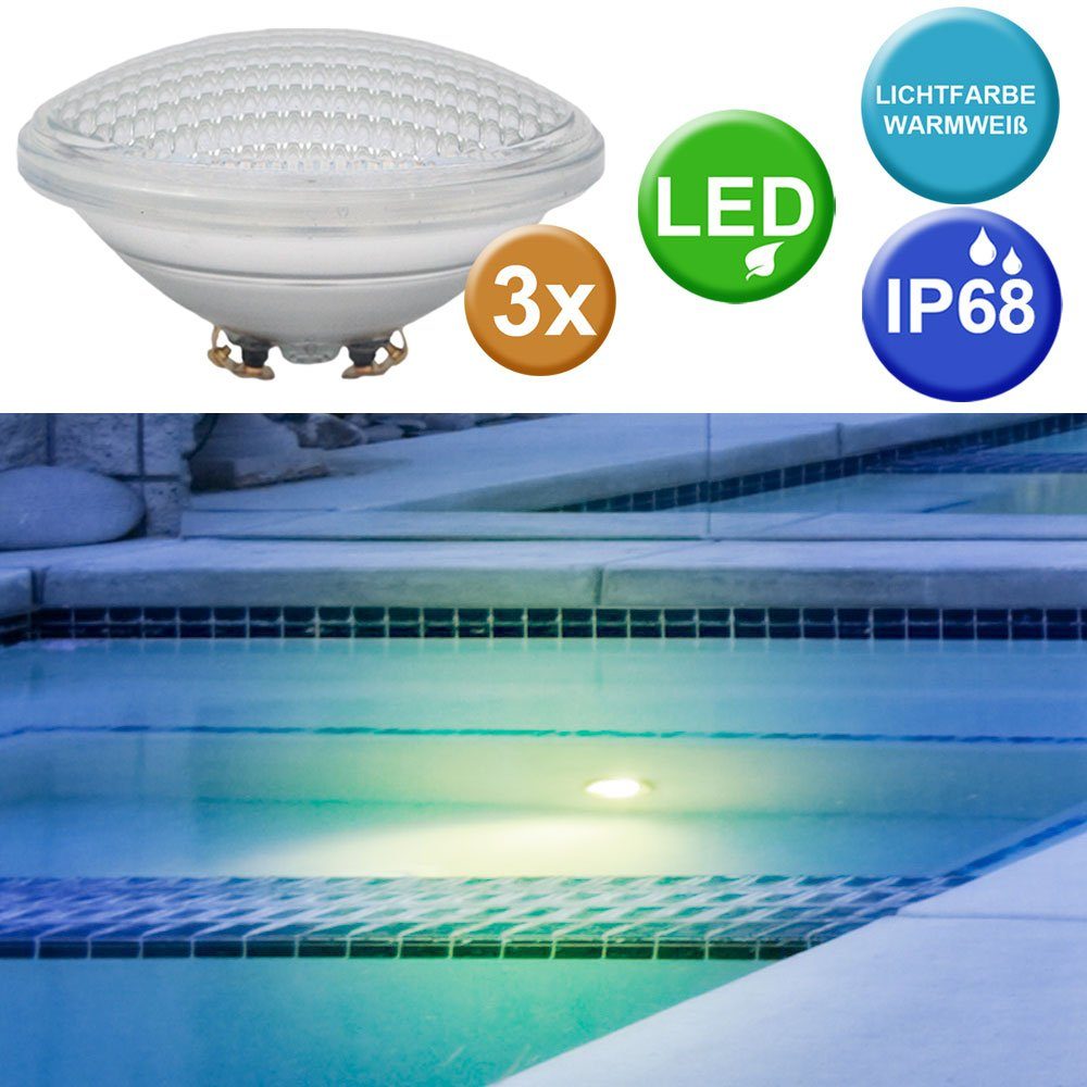 etc-shop LED-Leuchtmittel, 3x LED Schwimm Becken Teich Glas Leuchtmittel Scheinwerfer PAR56