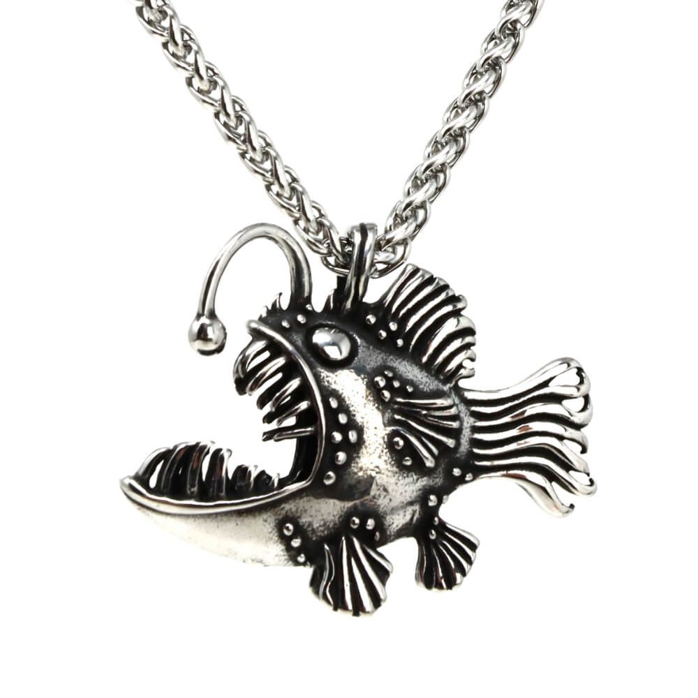 Kette mit Anhänger Lederkette Edelstahlkette 316L ANGLERFISCH