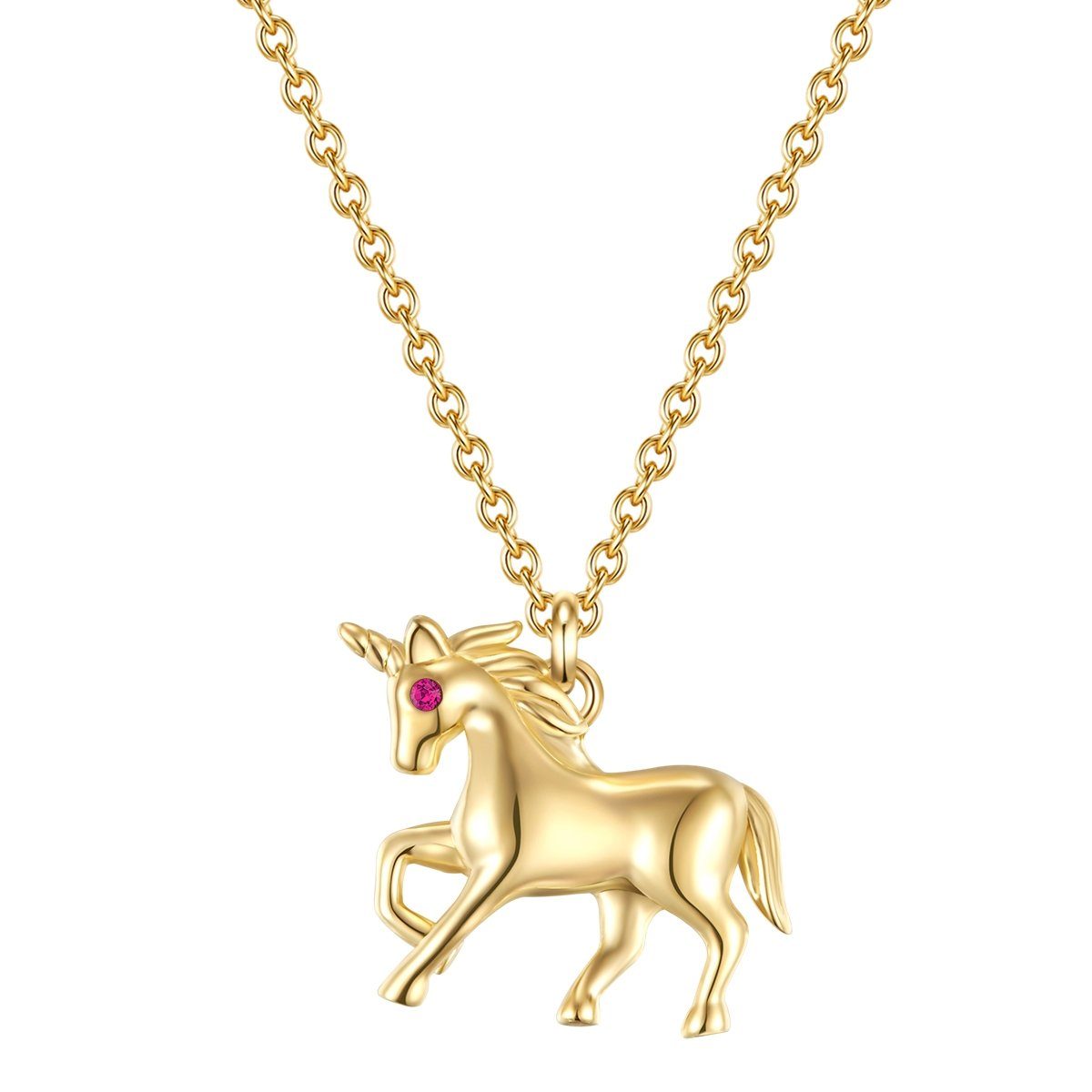 Glanzstücke München Collier Einhorn gelbgold, Sterling mit Zirkonia gelbgold lila Kette Anhänger Silber