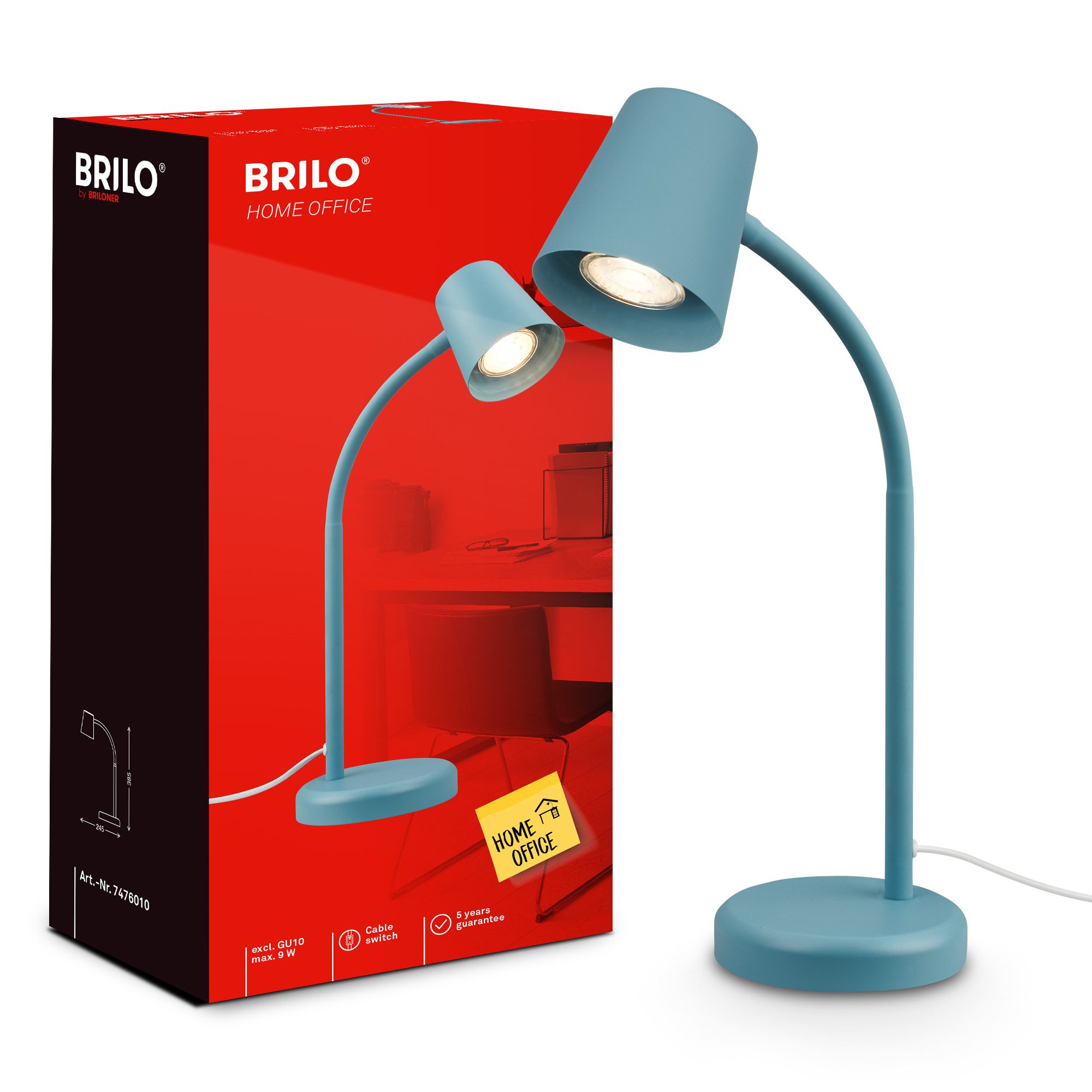 Briloner Leuchten Tischleuchte LED Tischlampe Bürolampe Homeoffice Schreibtischlampe Kinderzimmer, ohne Leuchtmittel, 2700K - Extra - Warmweiß