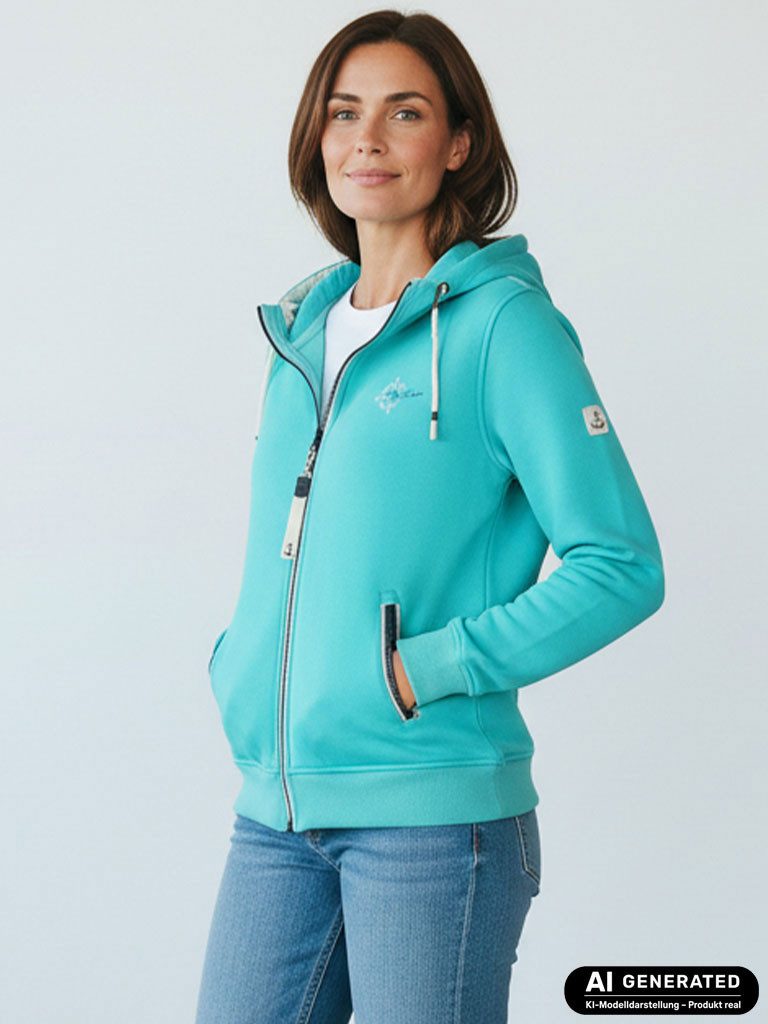 Dry Fashion Kapuzensweatjacke Juist Damen Sweatjacke Jacke mit Kapuze - Freizeitjacke Kapuzenjacke Verstellbare Kapuze, Frontreißverschluss, Reißverschluss-Seitentaschen