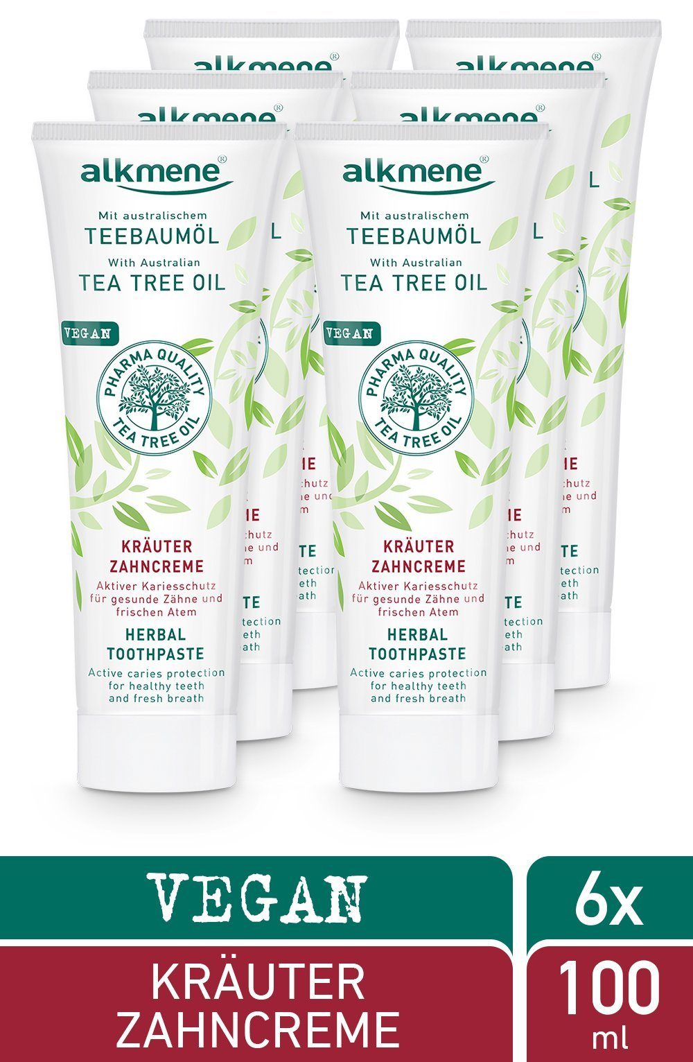Zahnpasta Kräuter Zahnpasta mit Teebaumöl - vegane Zahncreme für empfindliche Zähne ohne Silikone, Parabene & Mineralöl - Natürliche Toothpaste mit Fluorid im 6er Pack (6x 100 ml)