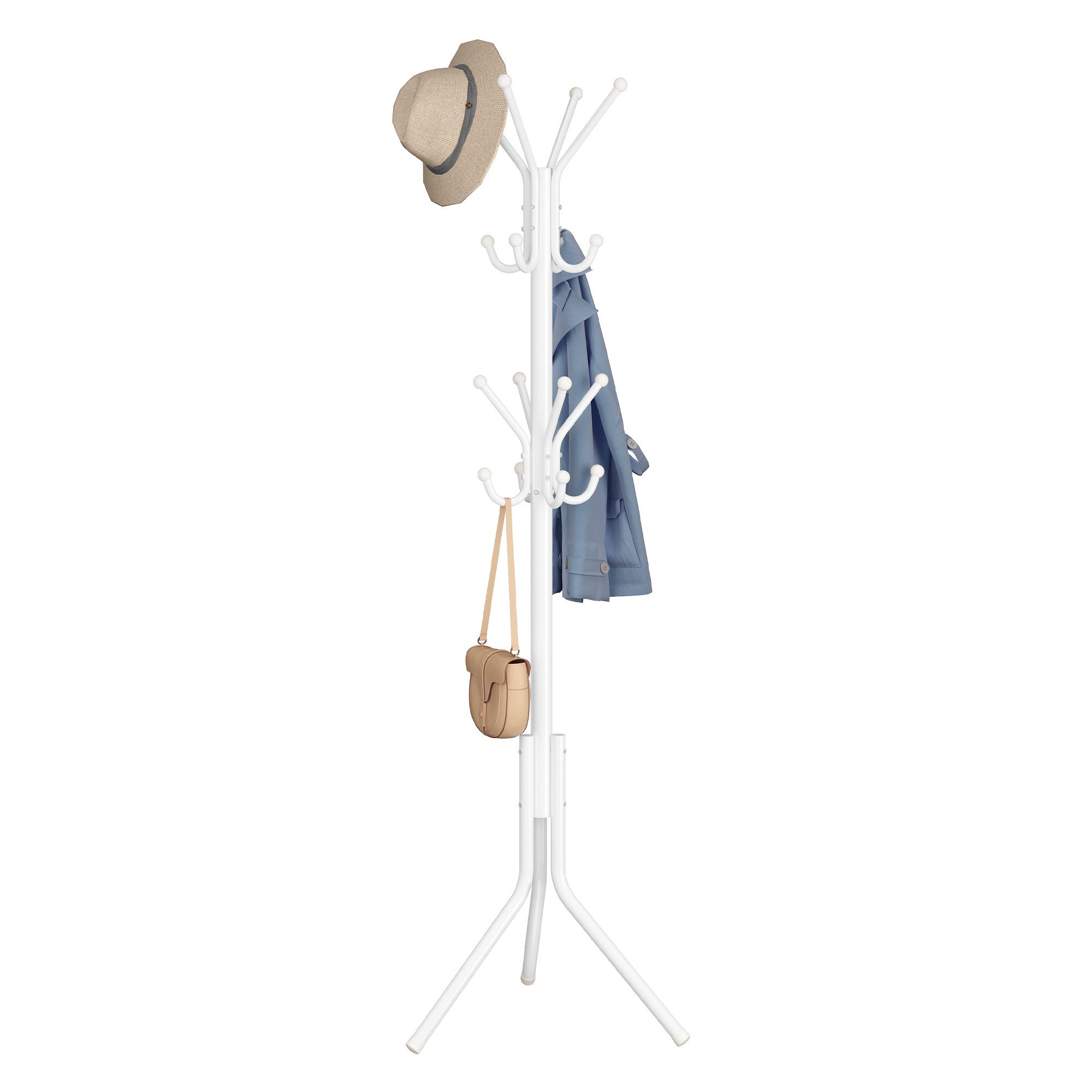 SONGMICS Garderobenständer Kleiderständer, Garderobe, für Kleidung, Taschen und Hüte, Höhe 175 cm, aus Metall, 16 Haken, Eingangsbereich, Wohnzimmer, Schlafzimmer, weiß