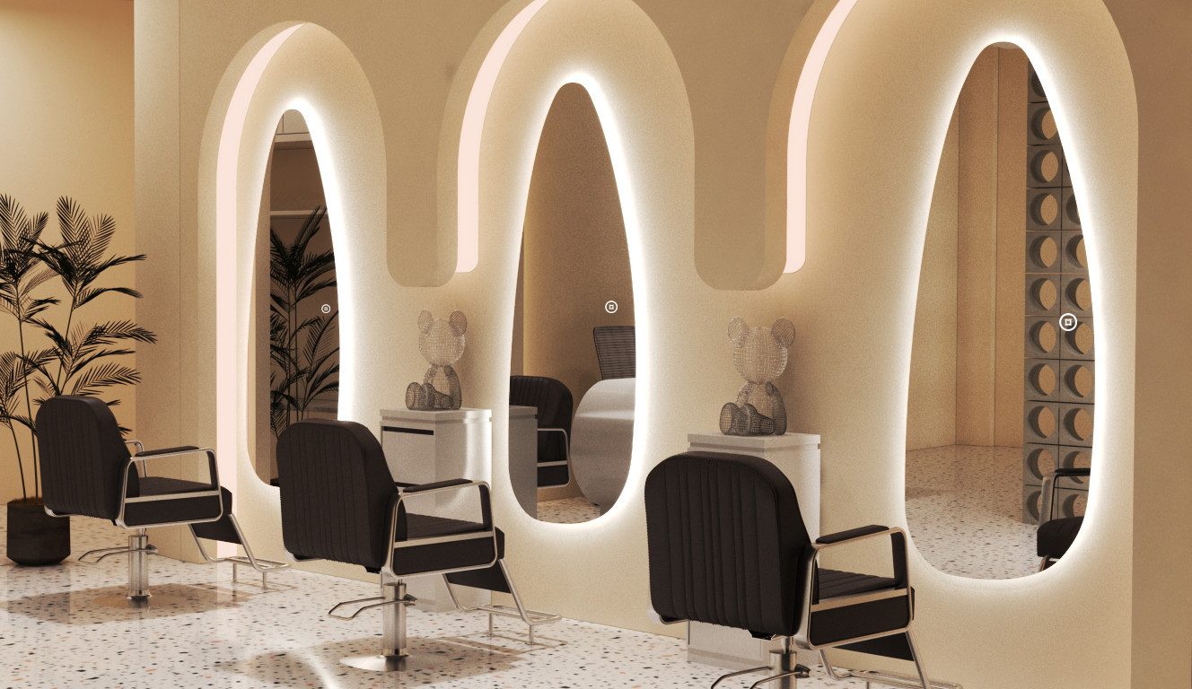 WDWRITTI Spiegel groß für Hotel Friseurladen Hairsalon Beauty Studio Wohnzimmer (Dekospiegel Friseurspiegel Ganzkörperspiegel mit / ohne LED Beleuchtung, 1-St., 180x80, 165x65, 165x60, 145x60cm), Oval, Bogen, asymmetrisch, Frauenfigur, Wassertropfen, Rechteckig