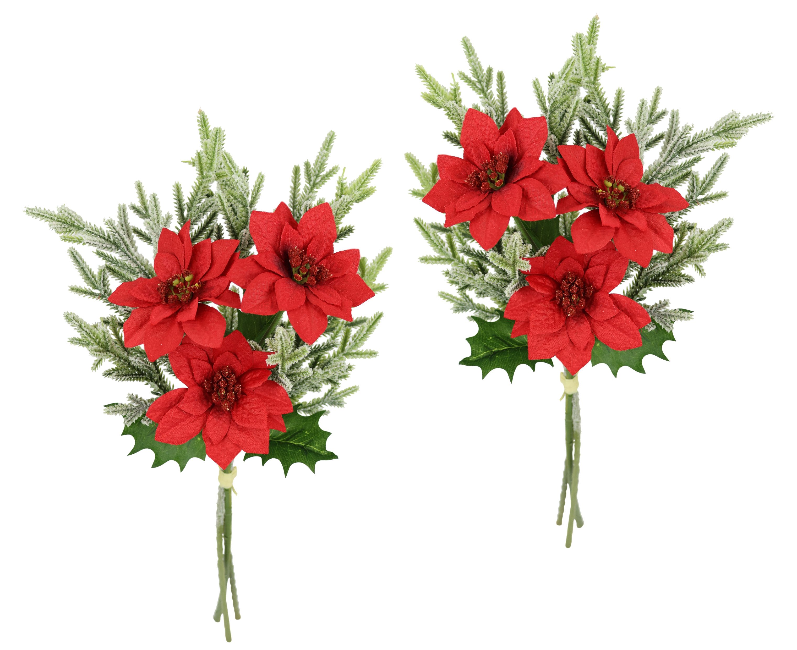 Kunstblumenstrauß Strauß Poinsettia/Tannenzweige Christstern, I.GE.A., Höhe 37 cm, 2er Set Weihnachtsdeko Weihnachtsblume Sträuße Dekoblumen Christstern