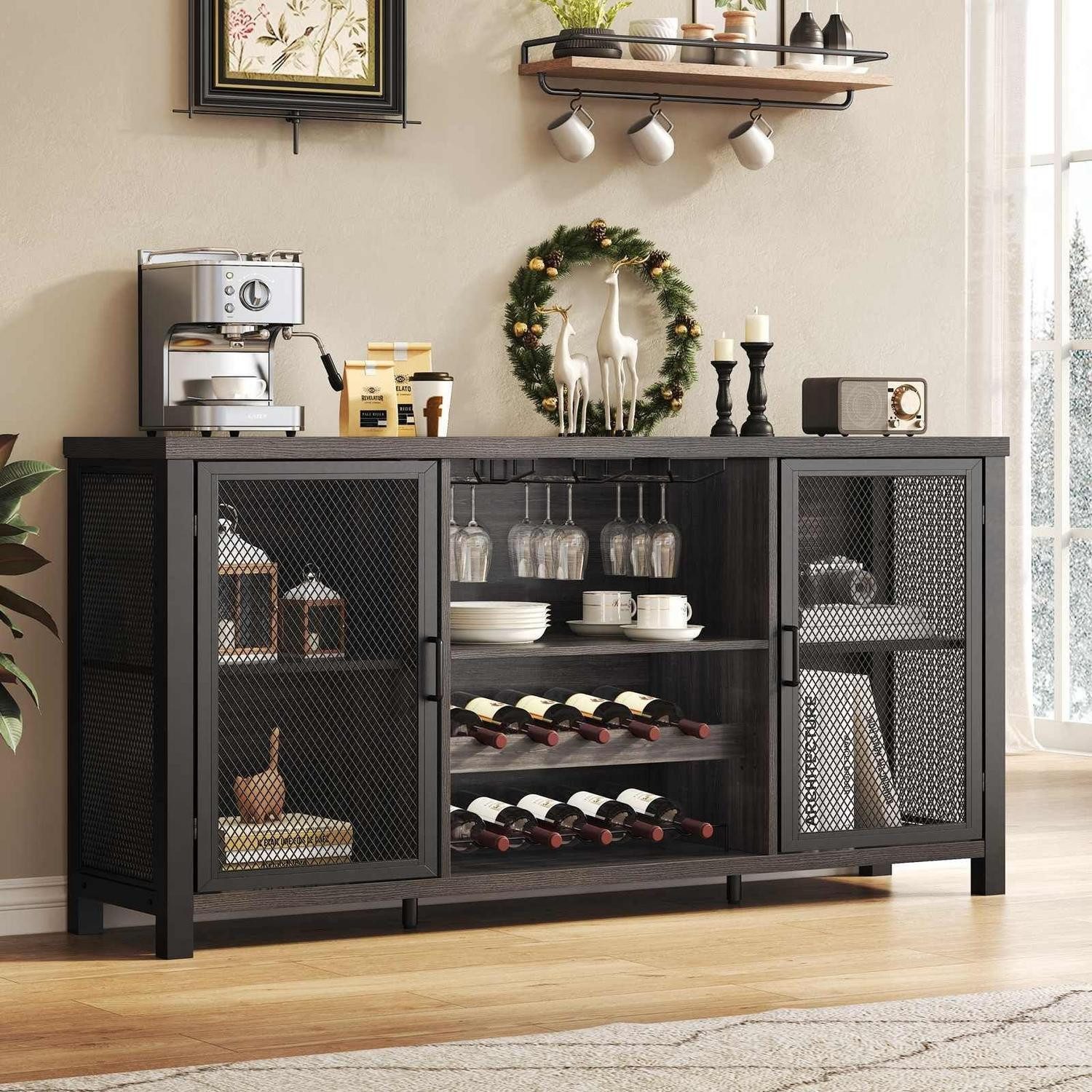 LuxusKollektion Barschrank Sideboard Küchenschrank Stauraum Buffetschrank Bar 140cm Grau