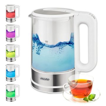 Mesko Wasserkocher MS 1301W 1,7 Liter, Glaskessel mit LED-Beleuchtung Edelstahl/Weiß